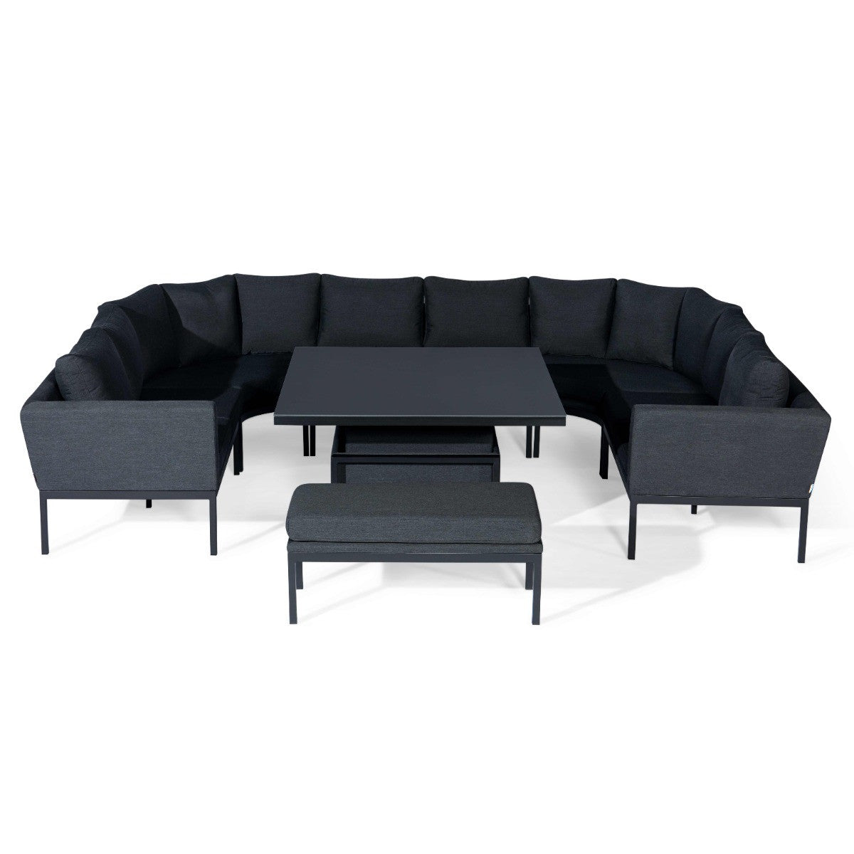 Maze Pulse Charcoal Black Square Outdoor U Shape Sofa Dining Set with Rising Table | 8-10 Seater