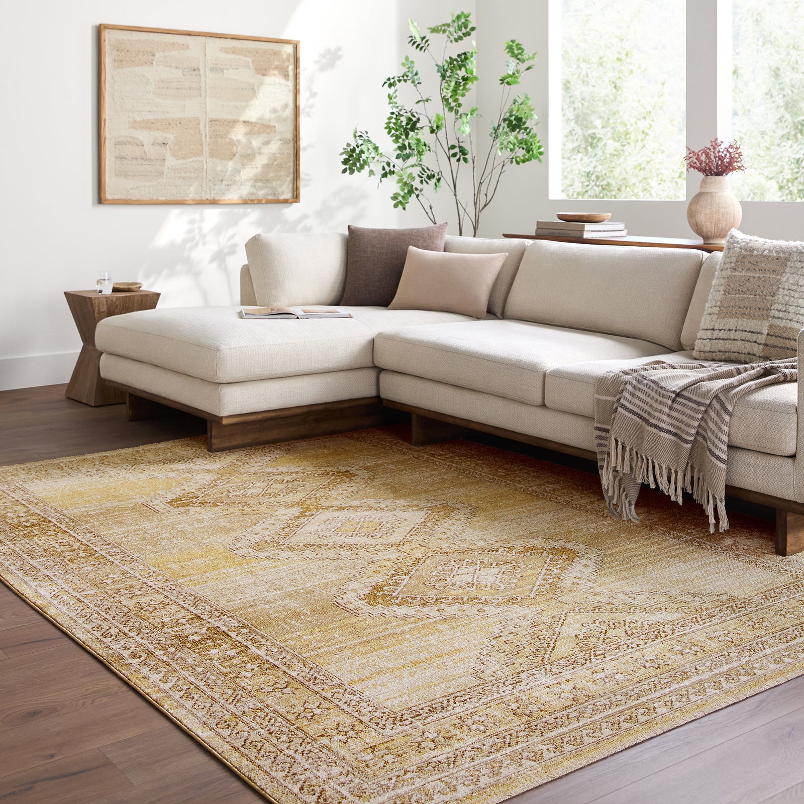 Fifth Avenue Vintage Traditional Boho Fringe Brown & Light Grey & Tan Polypropylene & Polyester Rug 152x225cm - room setting