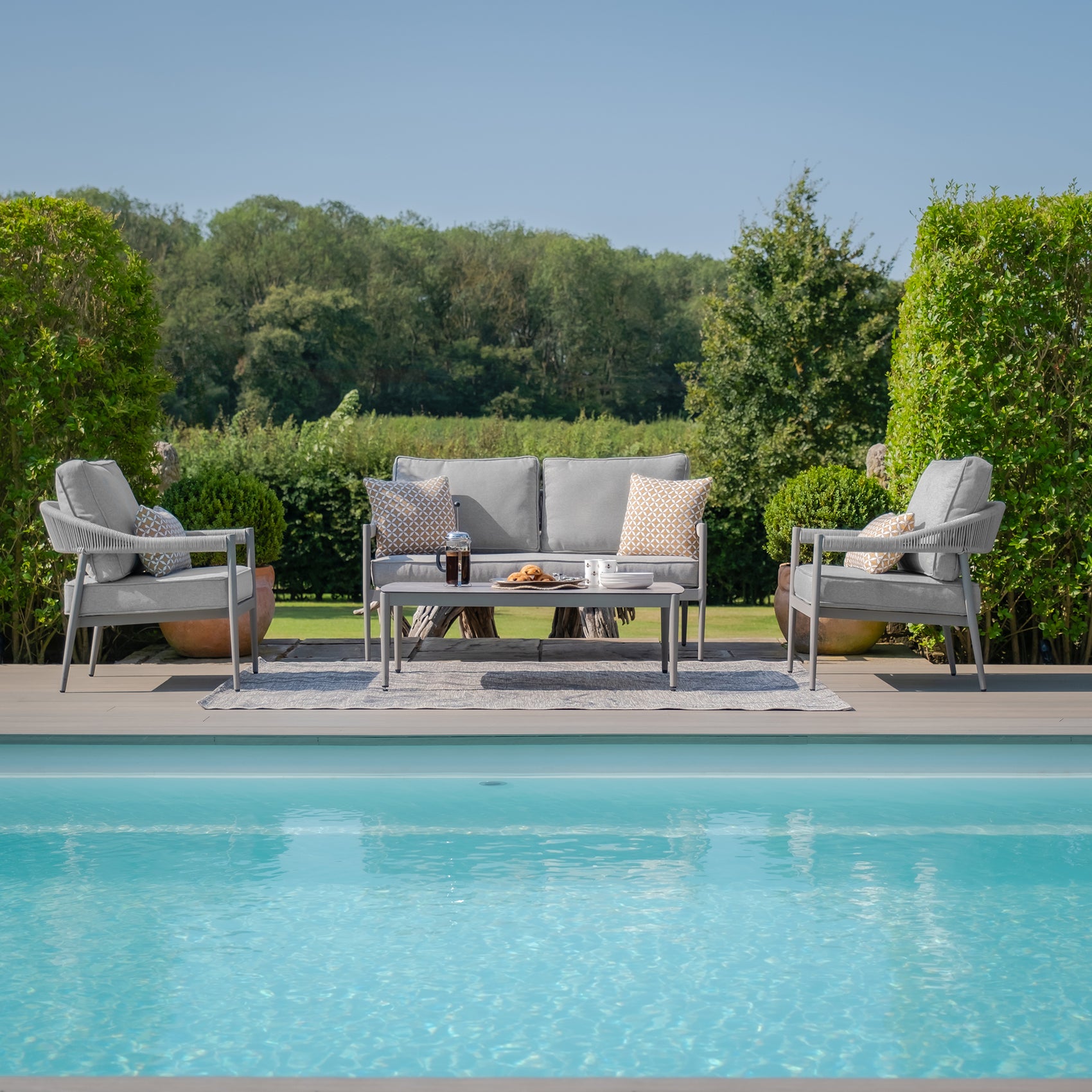 Florence Grey Cool Linen Outdoor Sofa Set | 2 Seater