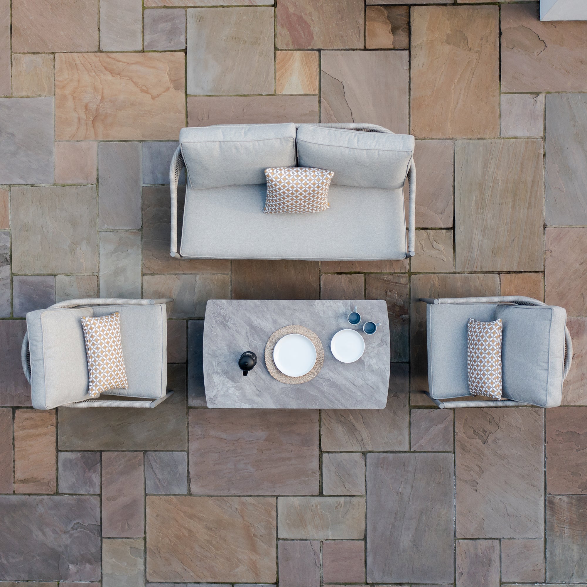 Florence Grey Cool Linen Outdoor Sofa Set | 2 Seater