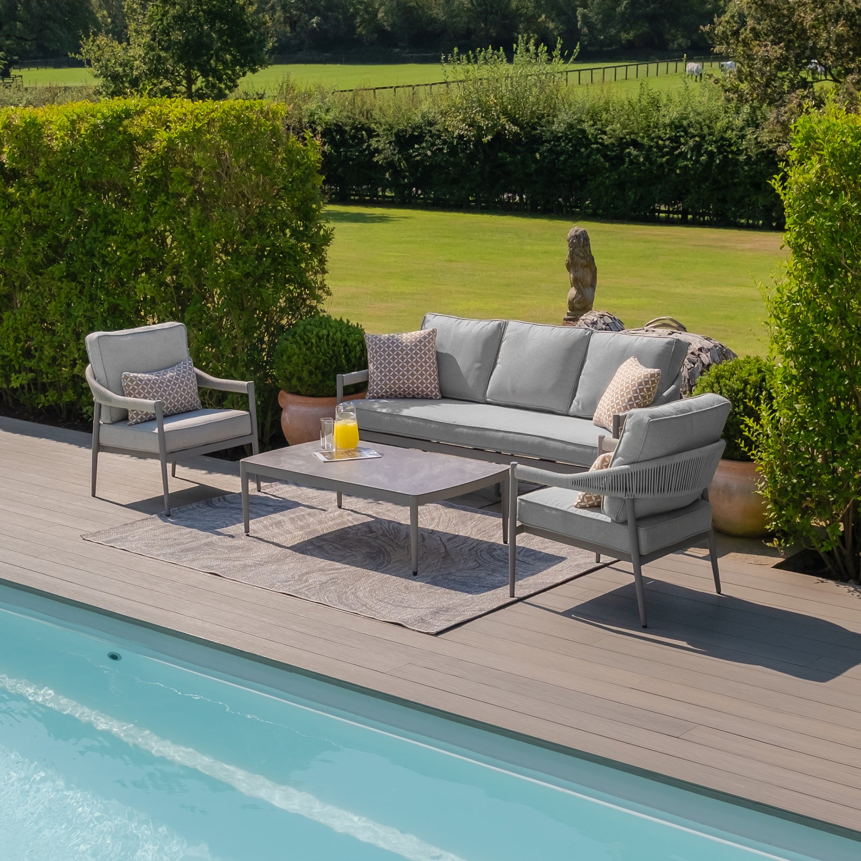 Florence Grey Cool Linen Outdoor Sofa Set | 3 Seater