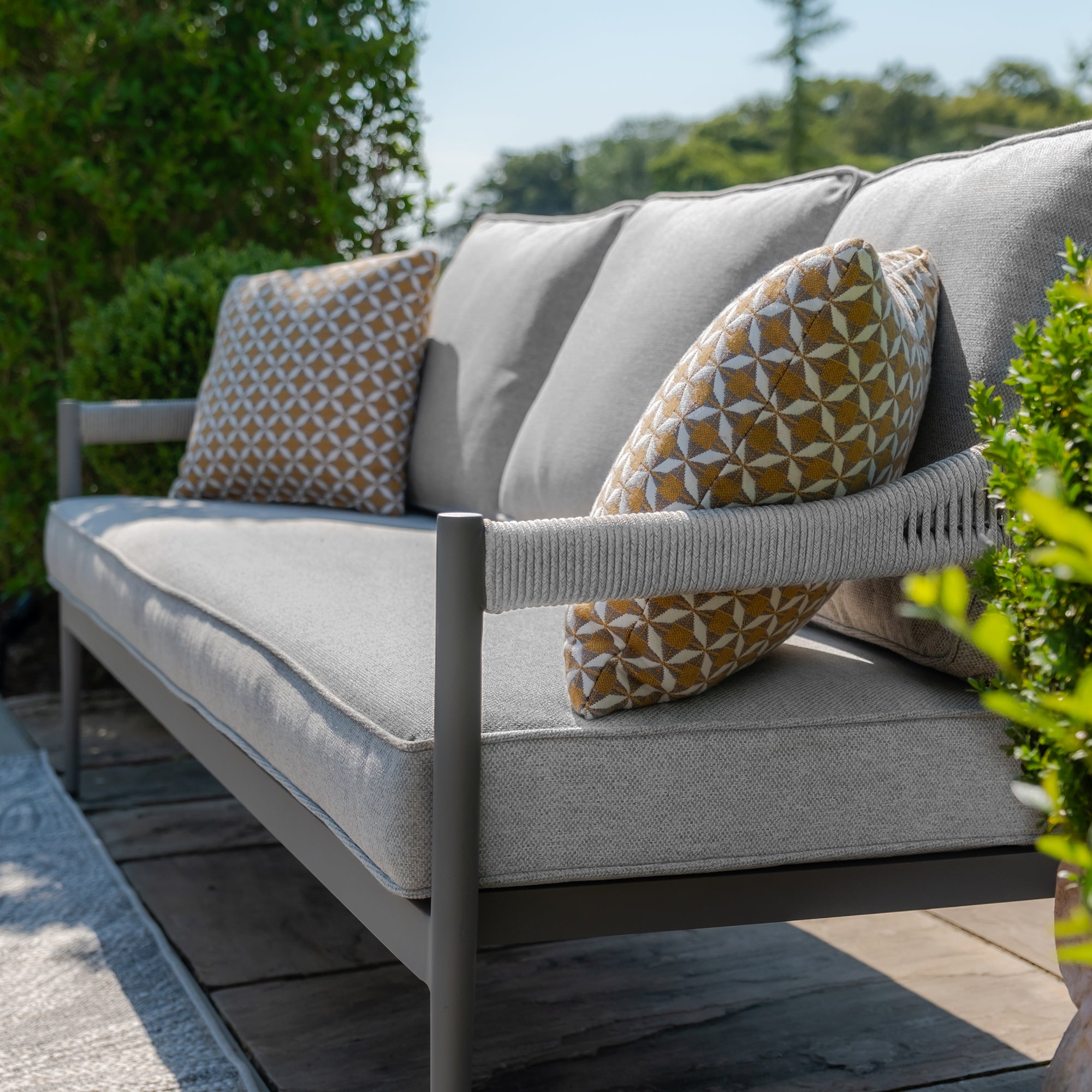 Florence Grey Cool Linen Outdoor Sofa Set | 3 Seater