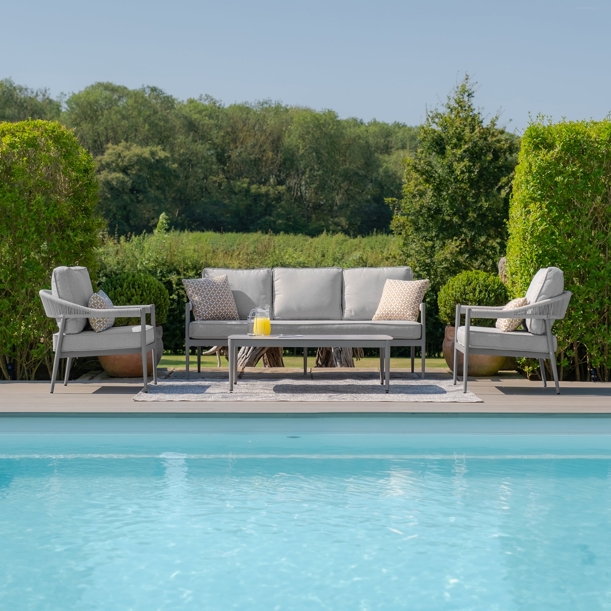 Florence Grey Cool Linen Outdoor Sofa Set | 3 Seater