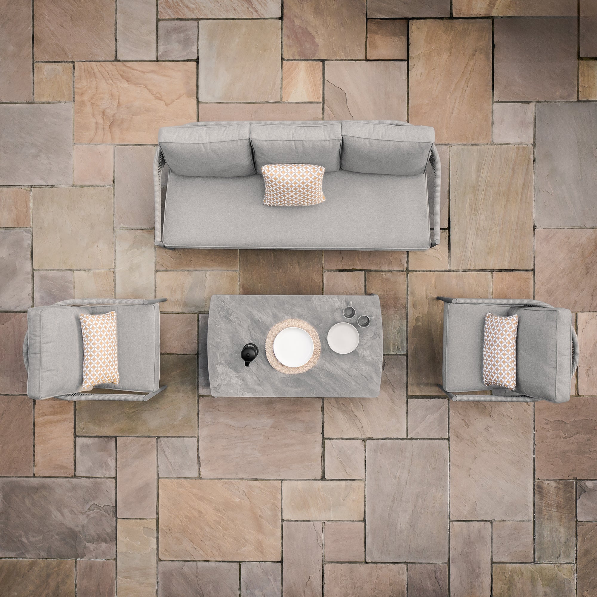 Florence Grey Cool Linen Outdoor Sofa Set | 3 Seater