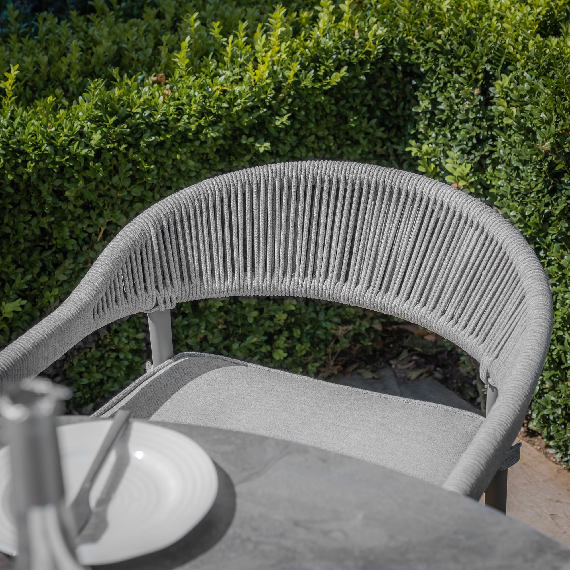 Florence Grey Cool Linen Round Outdoor Dining Set with Lazy Susan | 4 Seater