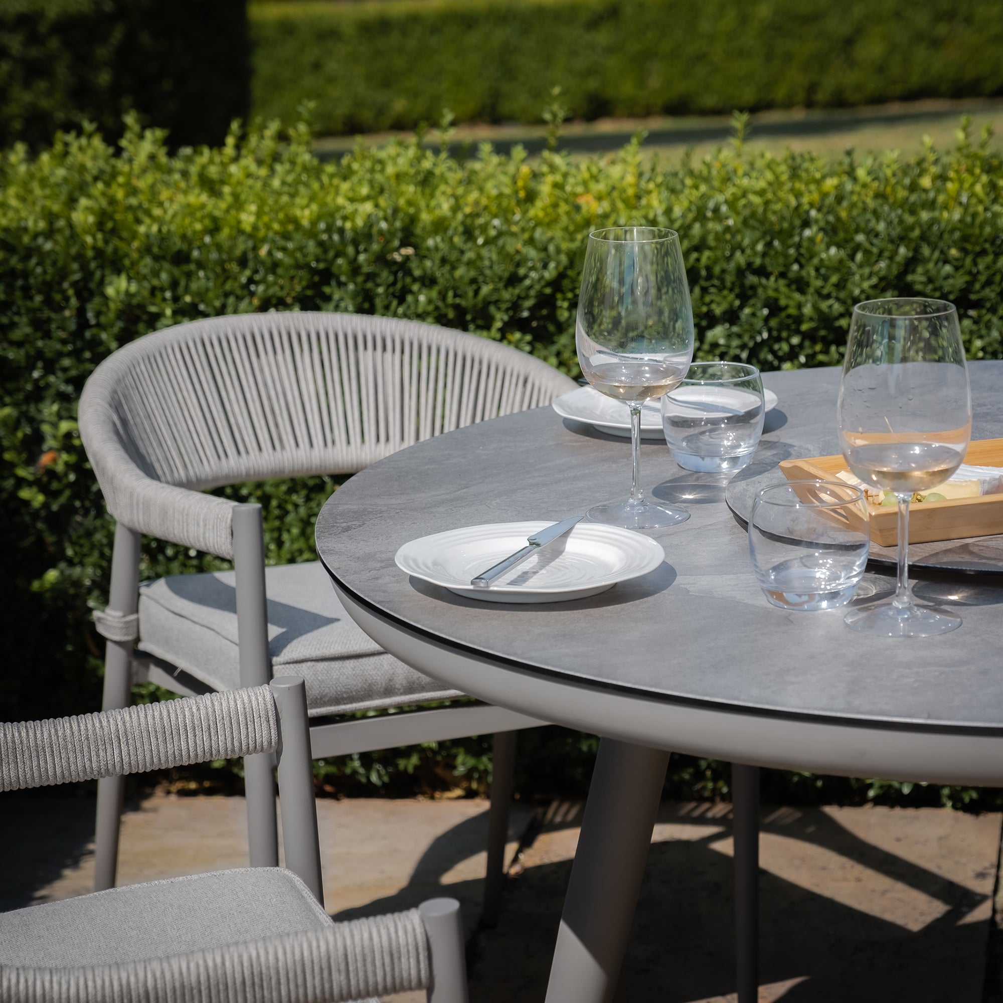 Florence Grey Cool Linen Round Outdoor Dining Set with Lazy Susan | 4 Seater