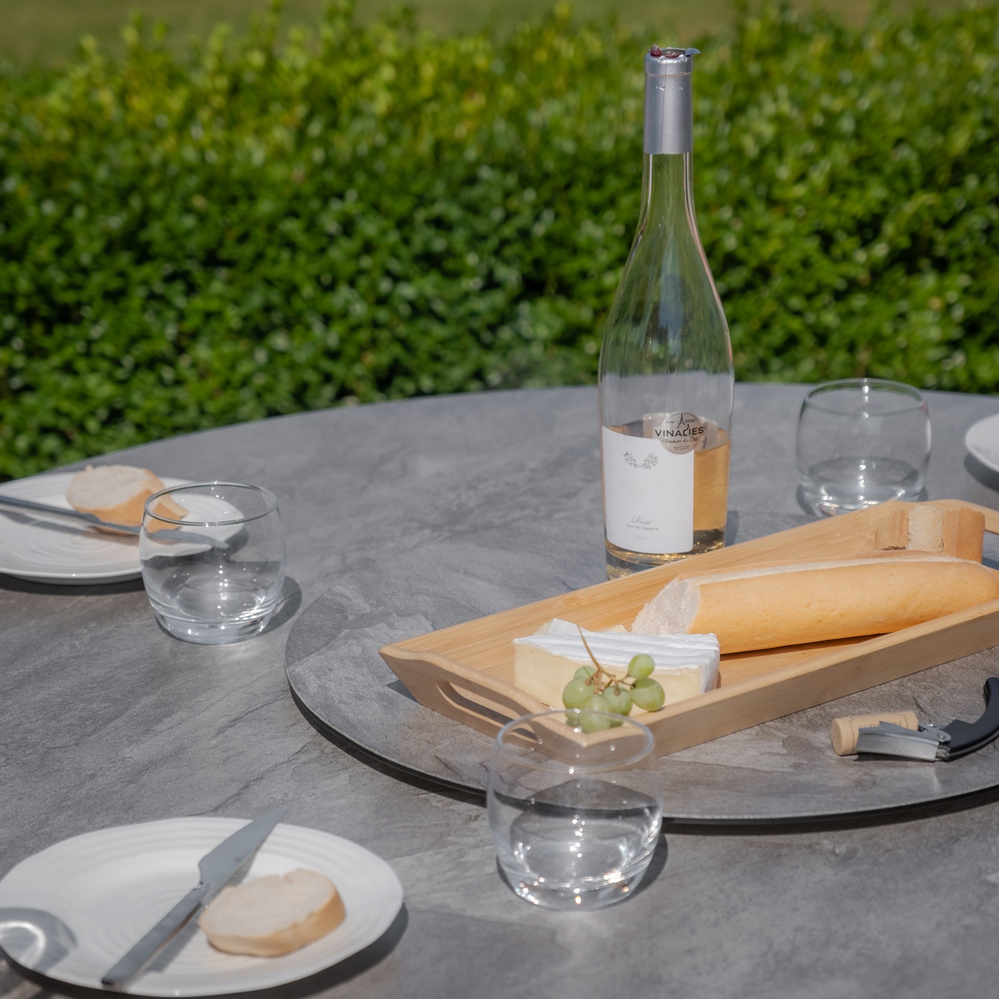 Florence Grey Cool Linen Round Outdoor Dining Set with Lazy Susan | 4 Seater
