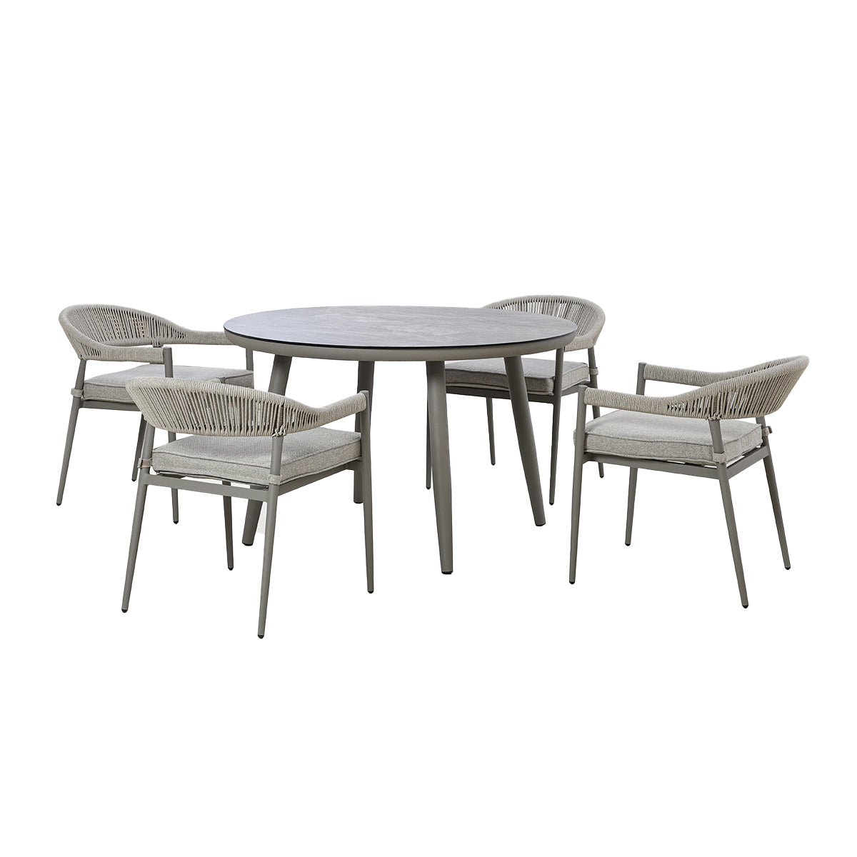 Florence Grey Cool Linen Round Outdoor Dining Set with Lazy Susan | 4 Seater