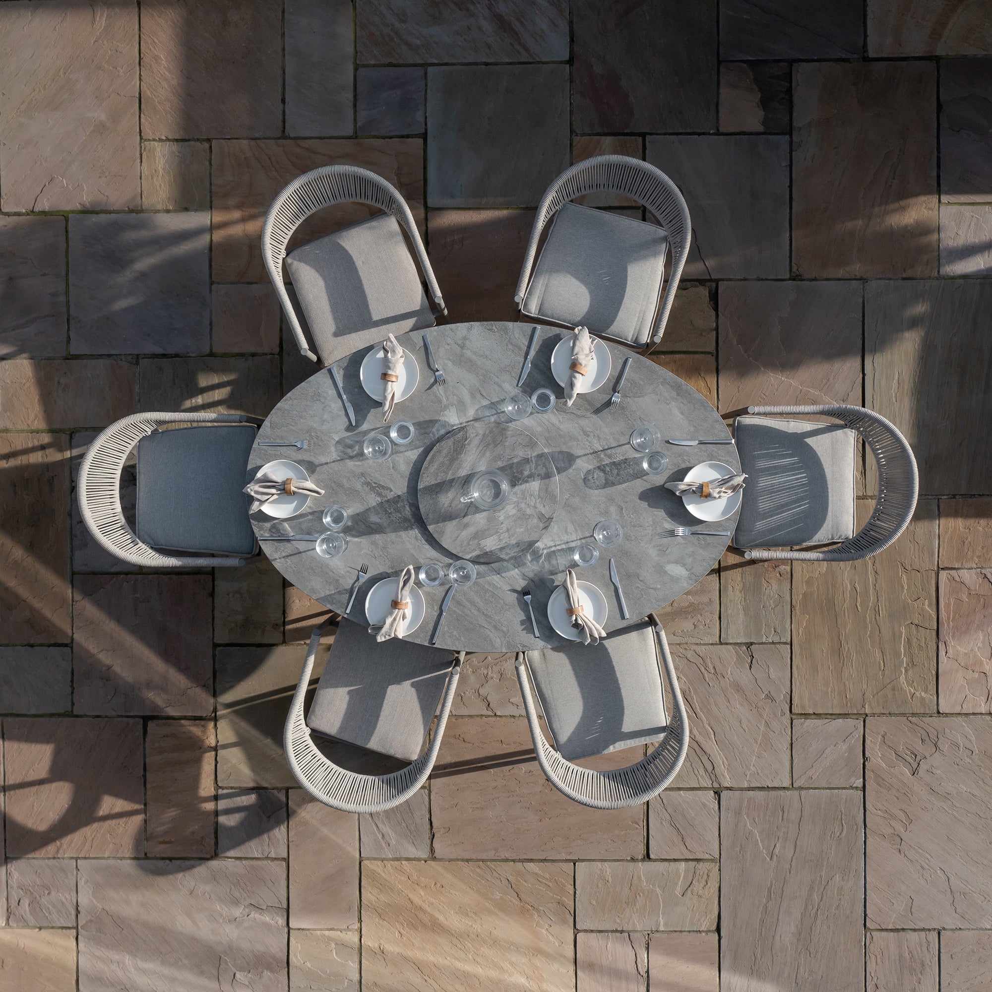 Florence 6 Seater Oval Dining Set with Lazy Susan - Cool Linen