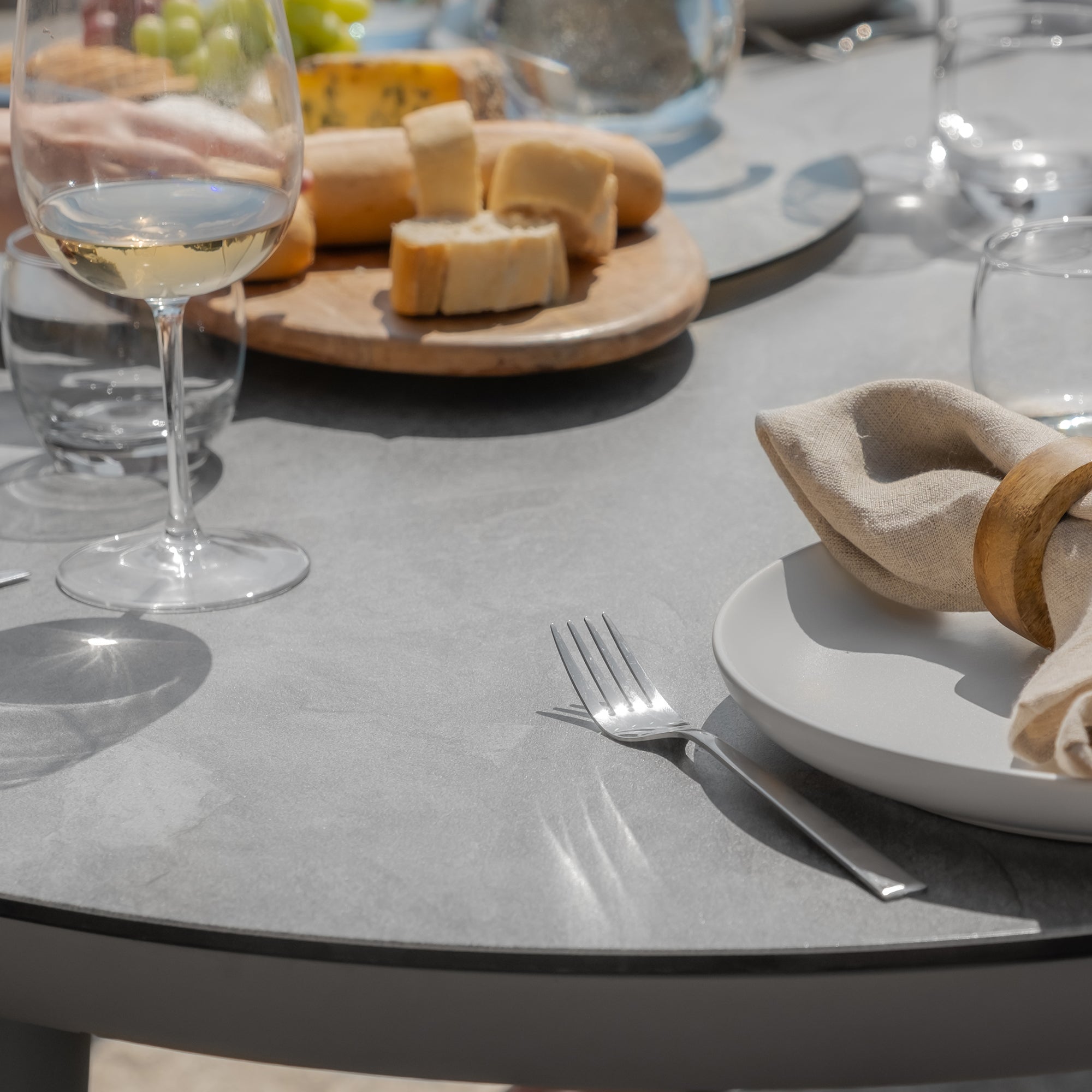 Florence 6 Seater Oval Dining Set with Lazy Susan - Cool Linen