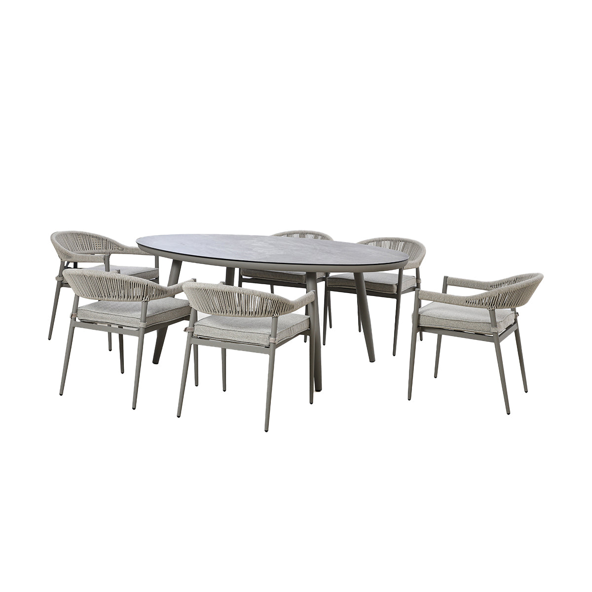 Florence 6 Seater Oval Dining Set with Lazy Susan - Cool Linen