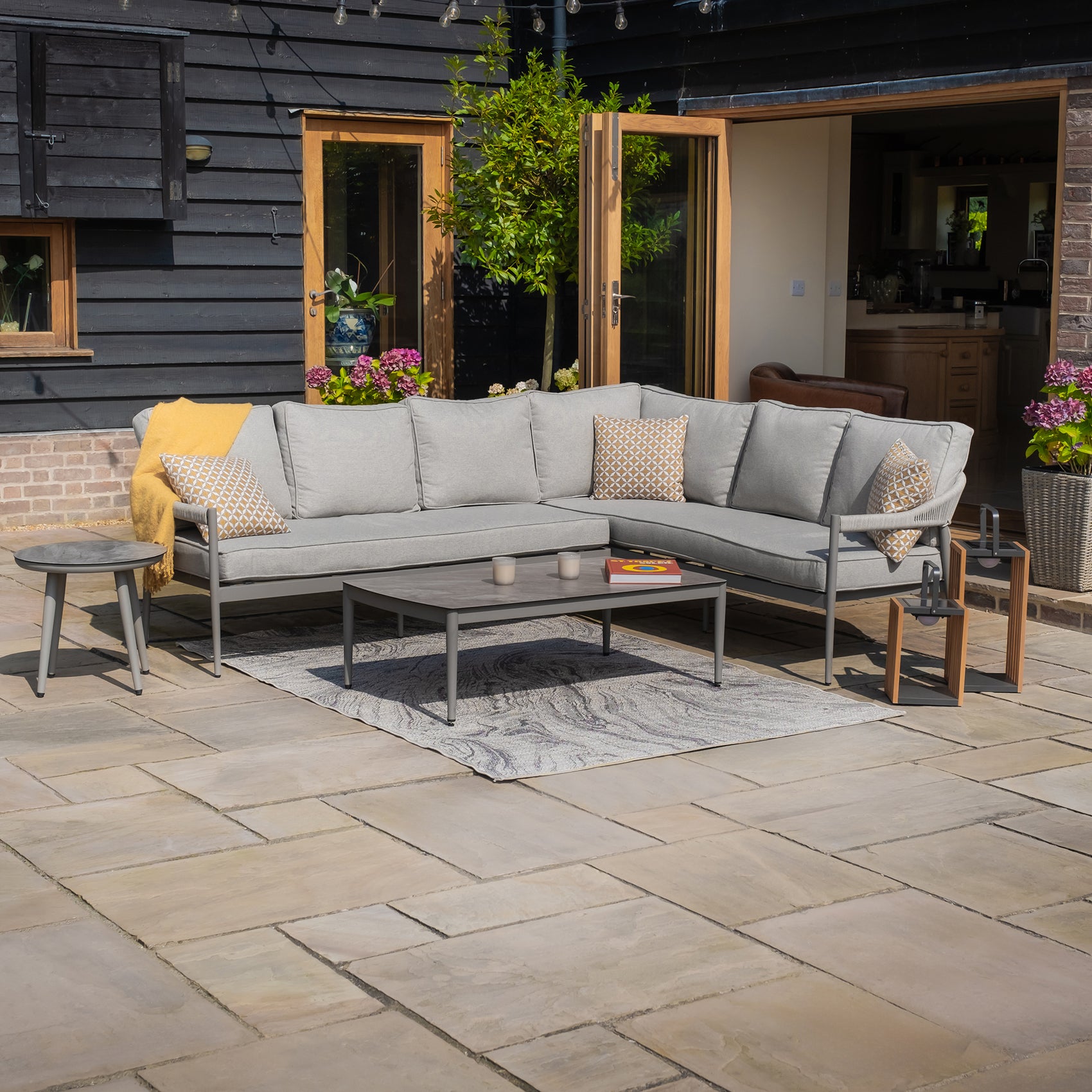 Florence Grey Cool Linen Outdoor Corner Sofa Set Large