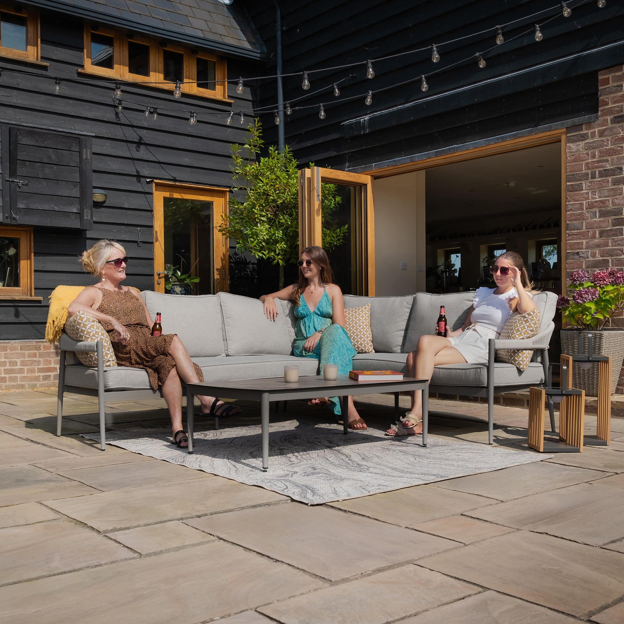 Florence Grey Cool Linen Outdoor Corner Sofa Set Large