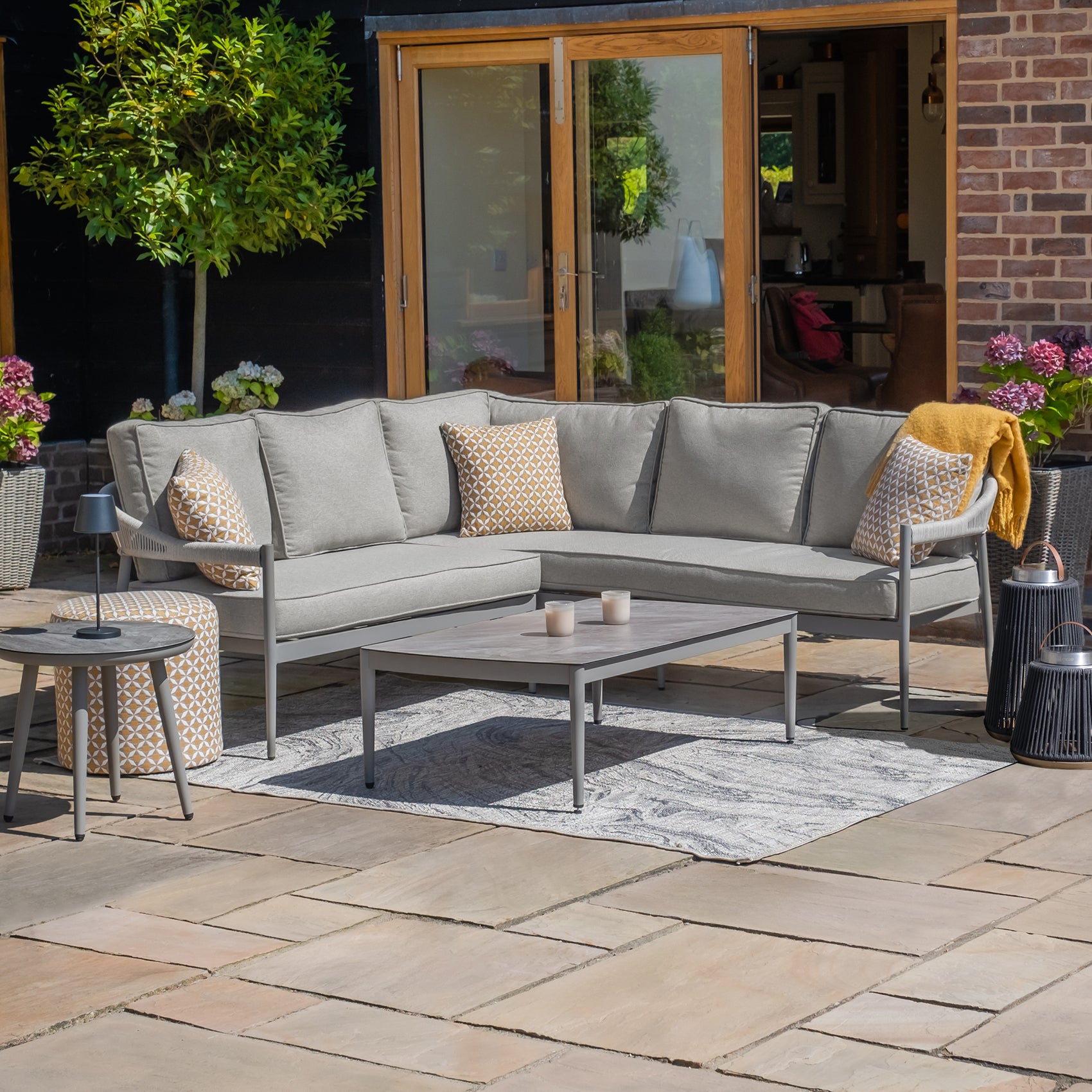 Florence Grey Cool Linen Outdoor Corner Sofa Set Small