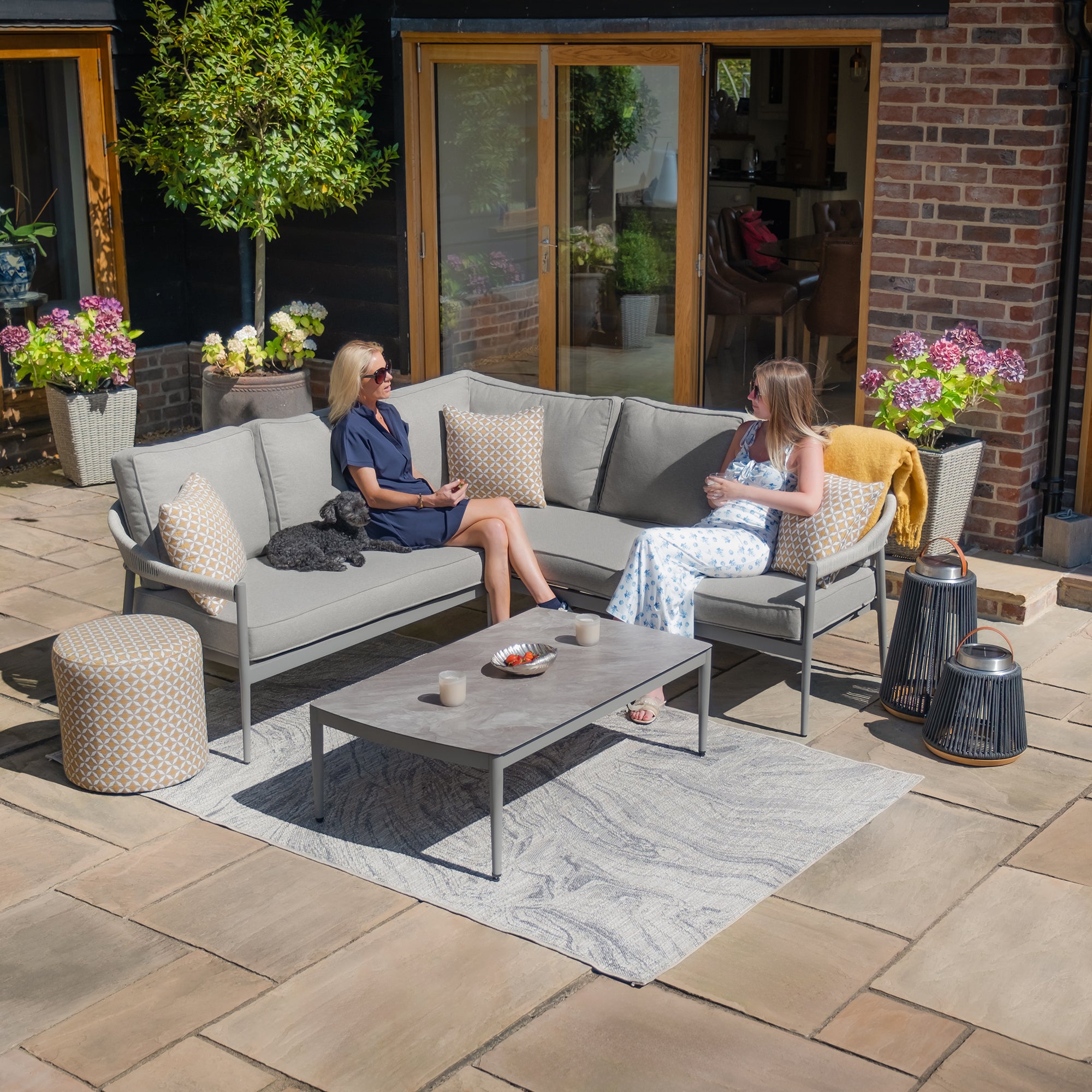 Florence Grey Cool Linen Outdoor Corner Sofa Set Small