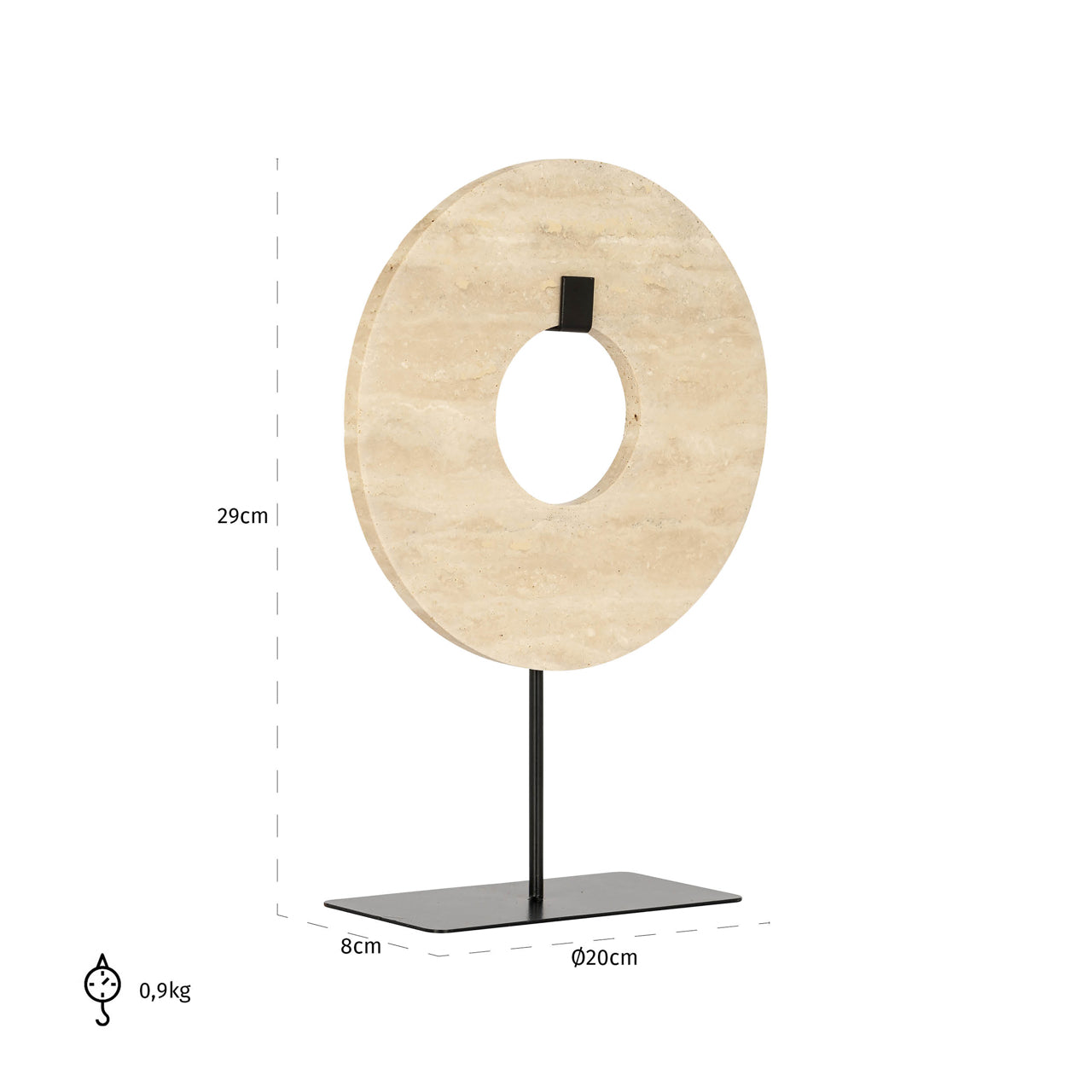 Richmond Interiors Manou Beige Travertine Donut Ornament Stand Small