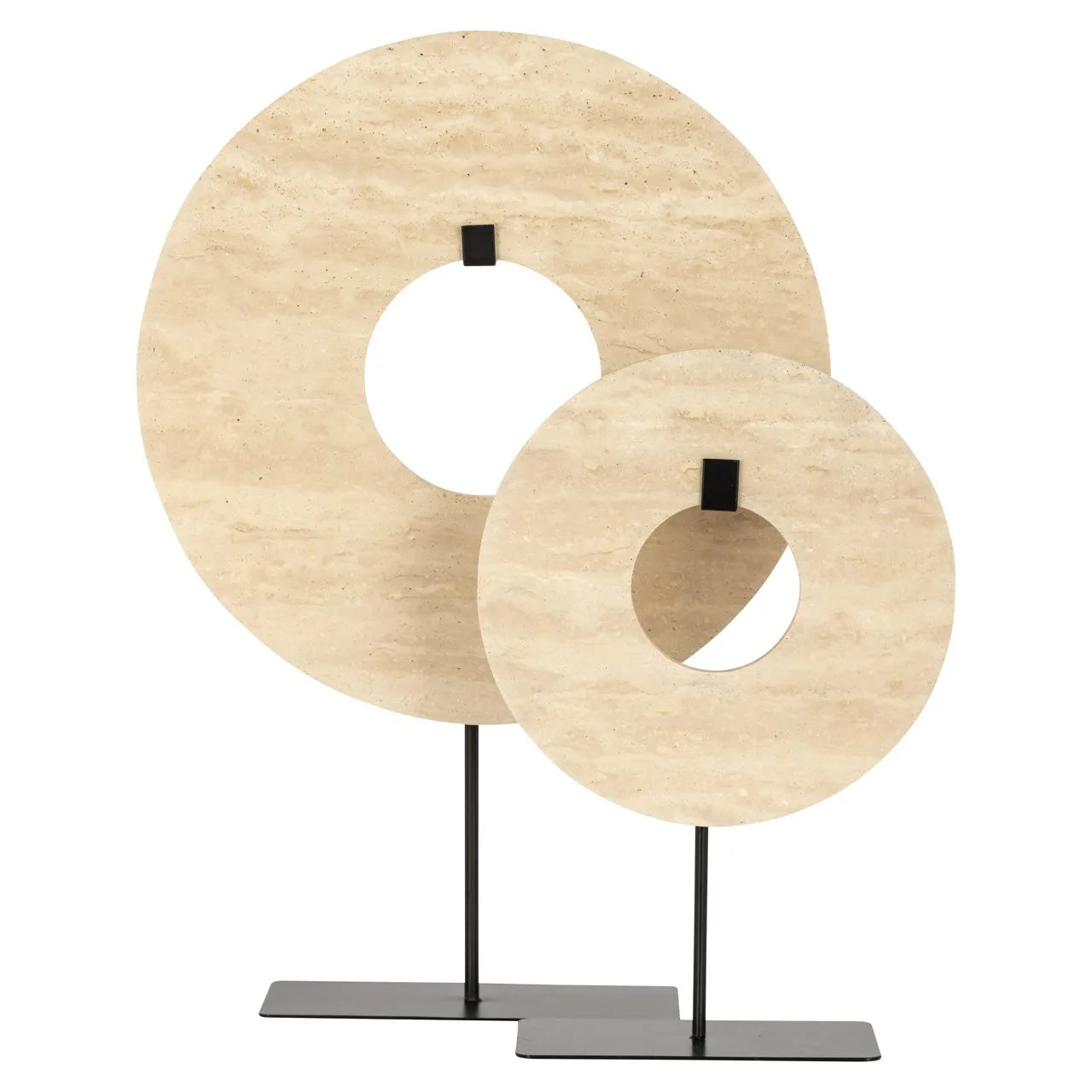 Richmond Interiors Manou Beige Travertine Donut Ornament Stand Large