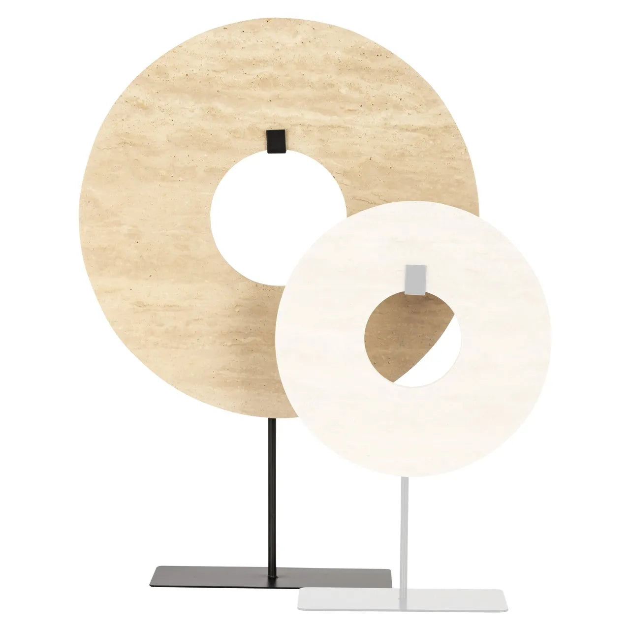 Richmond Interiors Manou Beige Travertine Donut Ornament Stand Large