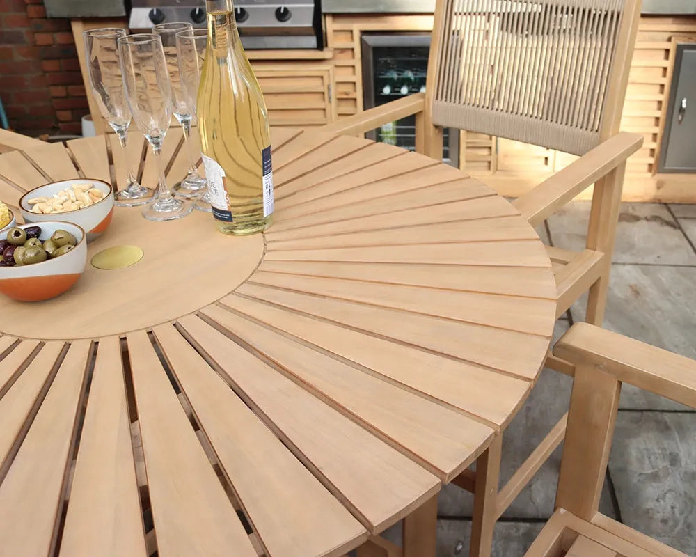 Bella 100cm Wood Round Sunray High Bar Table with 4 Bella Rope Bar Stools