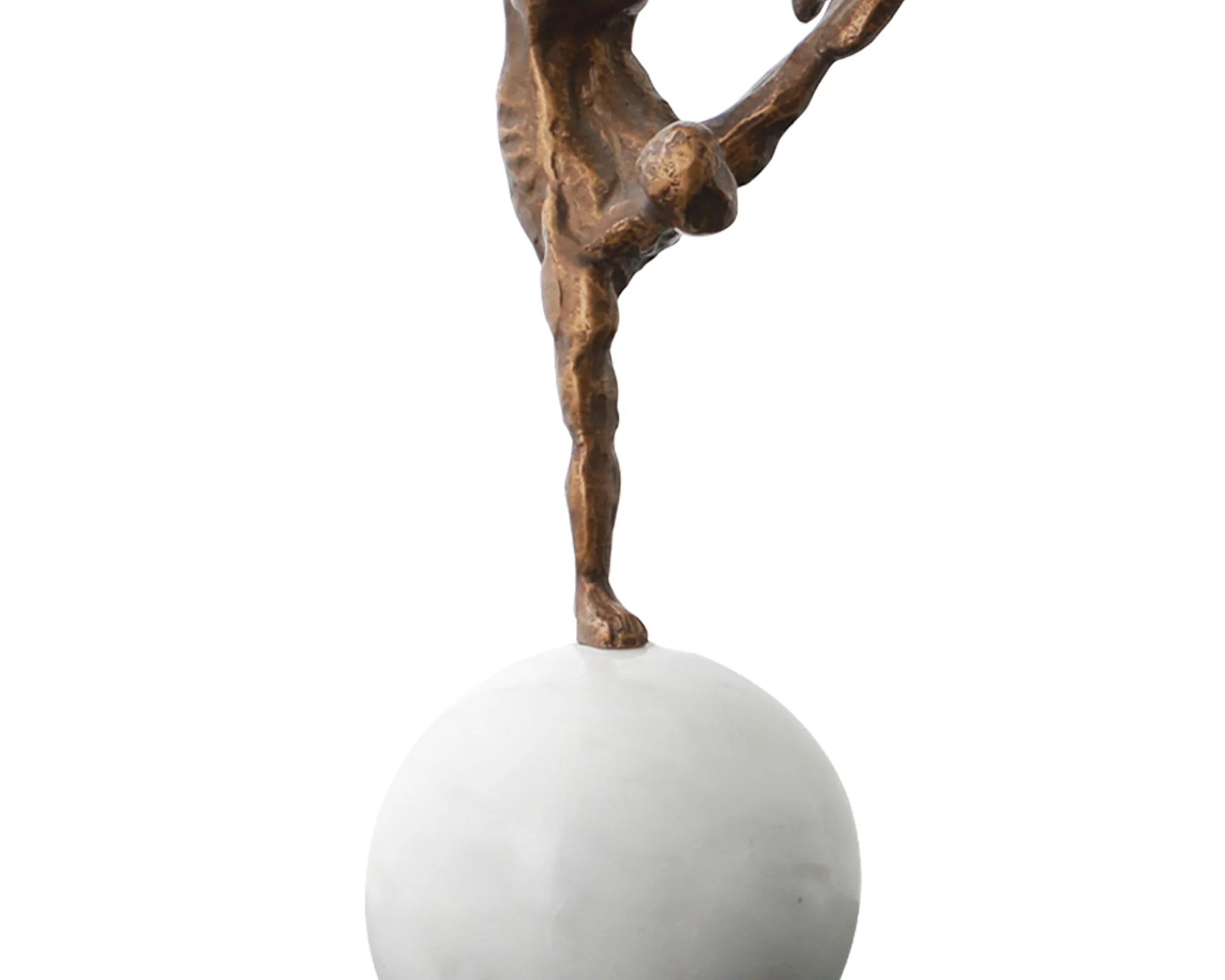 Athletic Bronze Finish & White Marble Dancer Sculpture