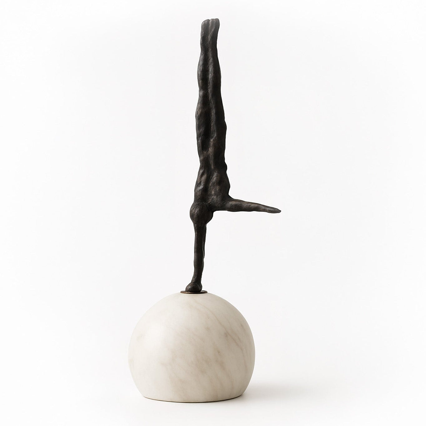 Handstand Dark Bronze Iron & Marble Sculpture
