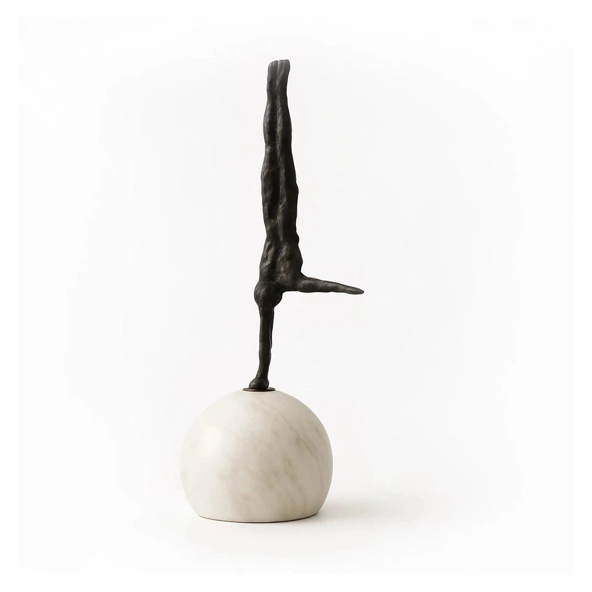 Handstand Dark Bronze Cast Iron & White Marble Sculpture