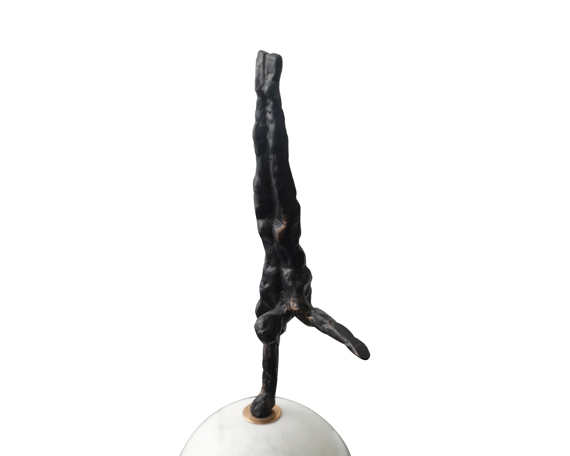 Handstand Dark Bronze Cast Iron & White Marble Sculpture