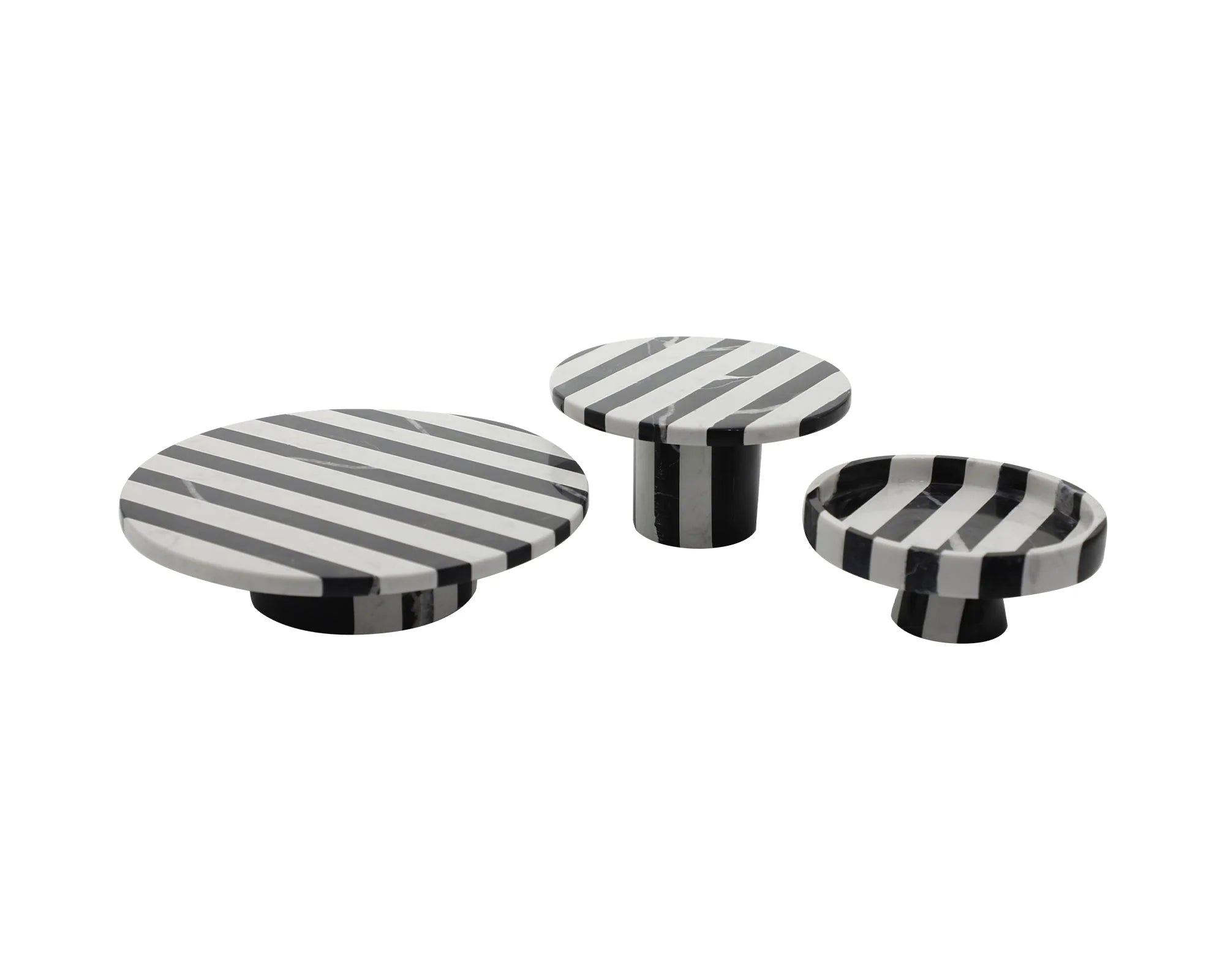 Monochrome Medium Black & White Striped Marble Tray
