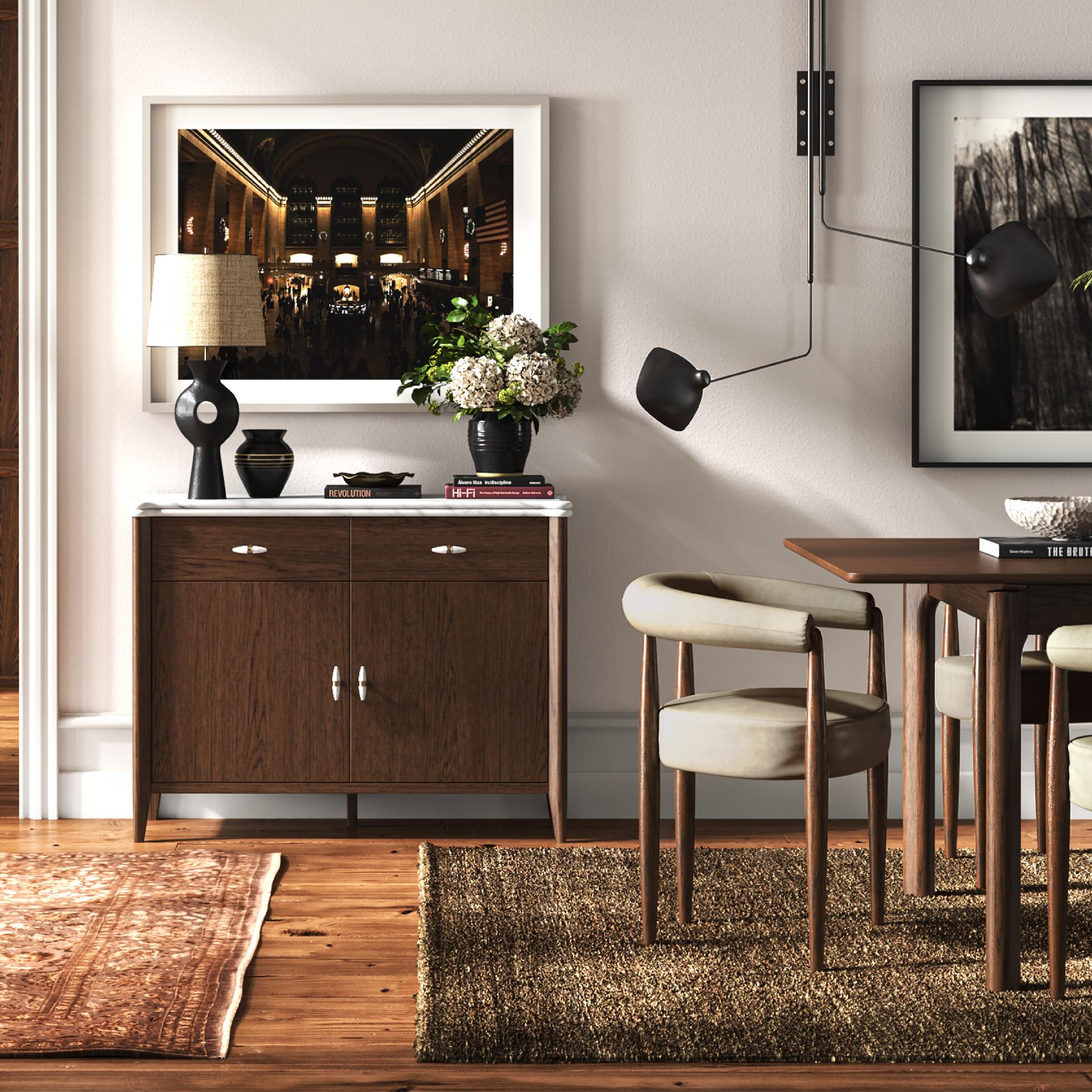 Viera Brown Wood & White Marble Sideboard - Small
