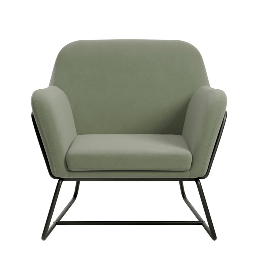 Charles Sage Green Velvet & Matte Black Armchair