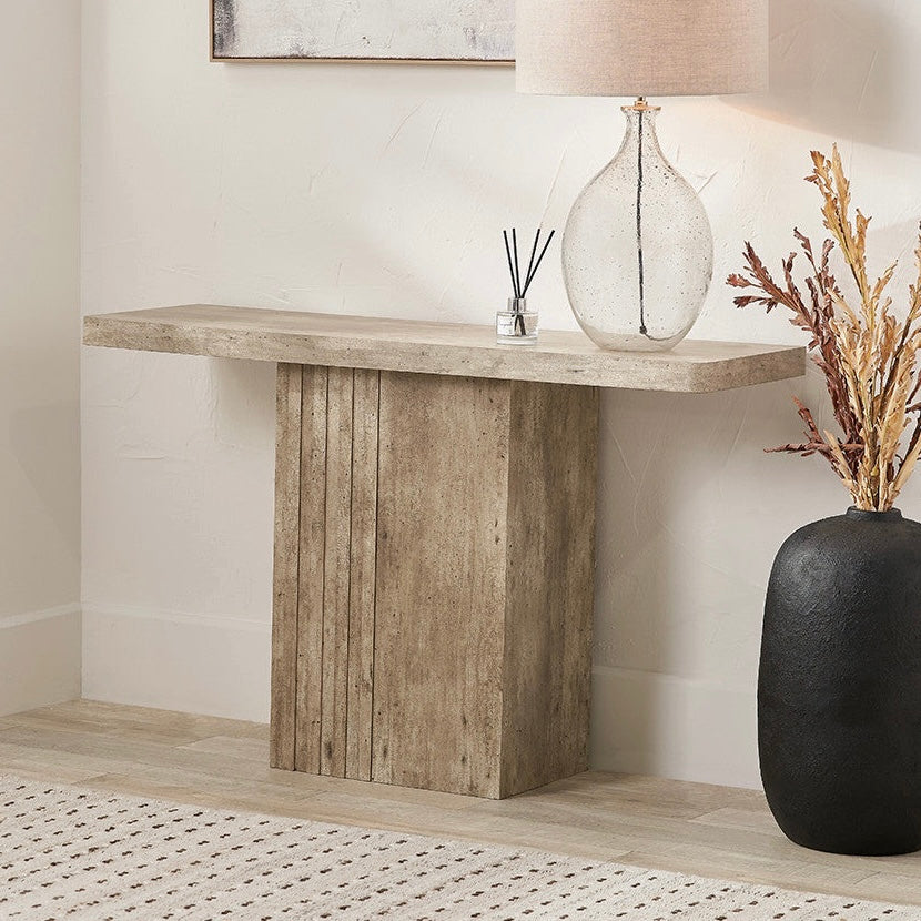 Elkton Concrete Effect Groove Detail Console Table