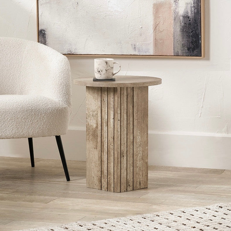 Elkton Concrete Effect Groove Detail Side Table