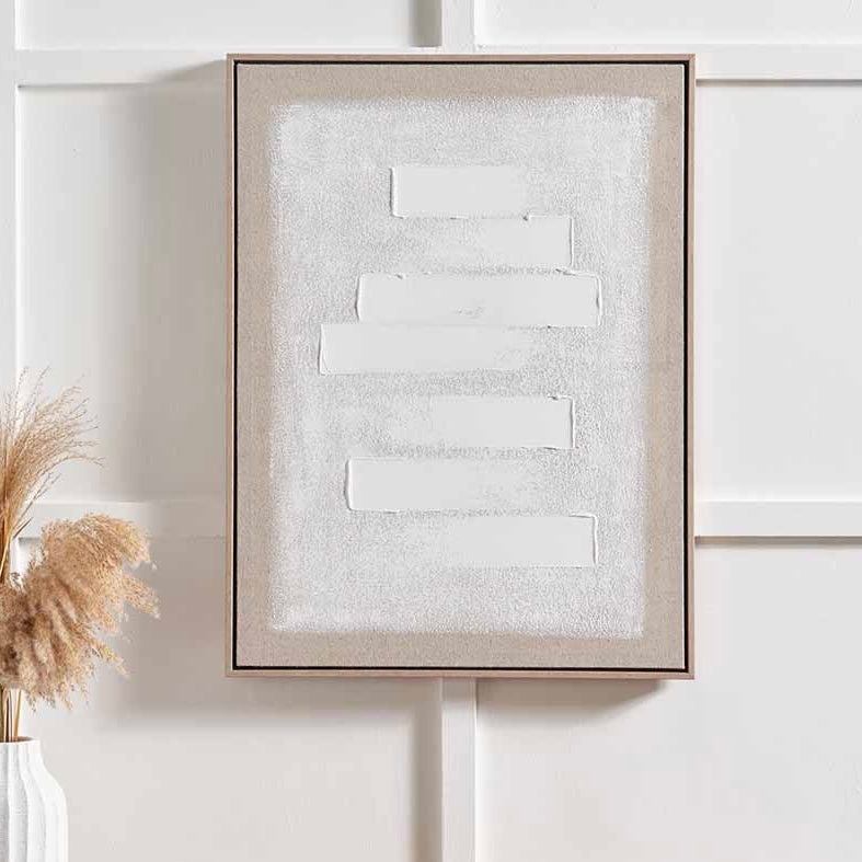 White & Natural Textured Canvas with Natural Frame