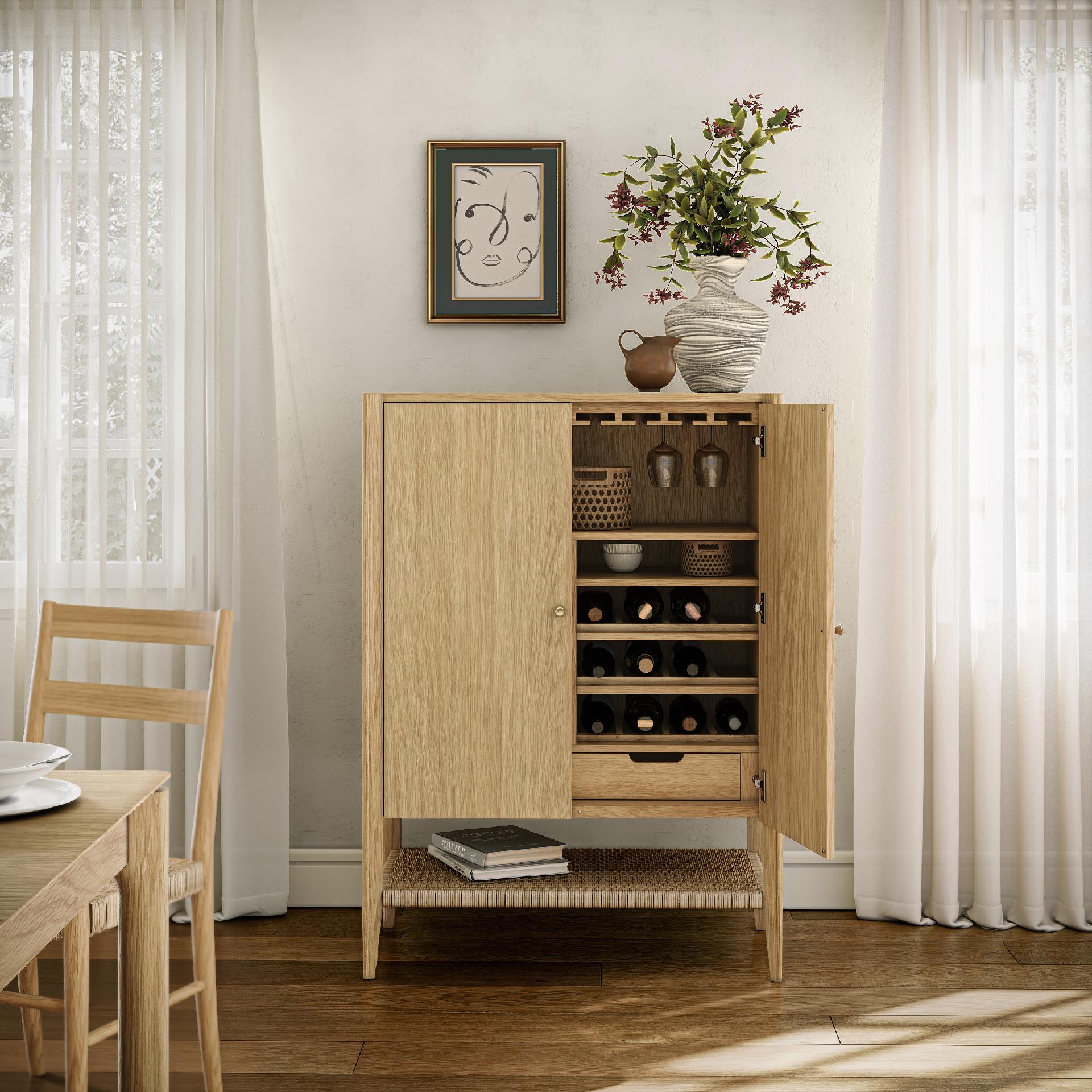 Harlow Natural Oak Wood Bar Unit