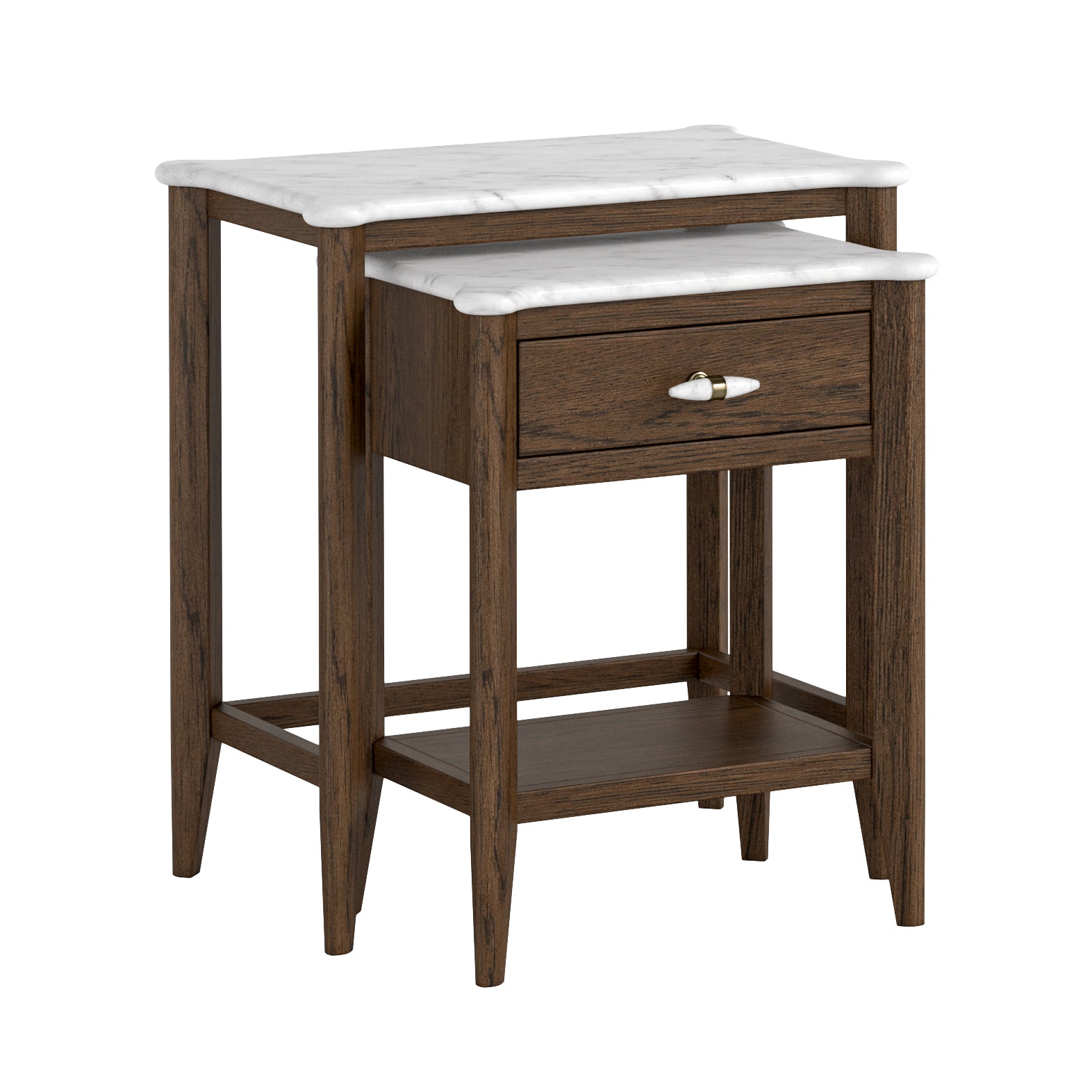 Viera Brown Wood & White Marble Side Tables Nest