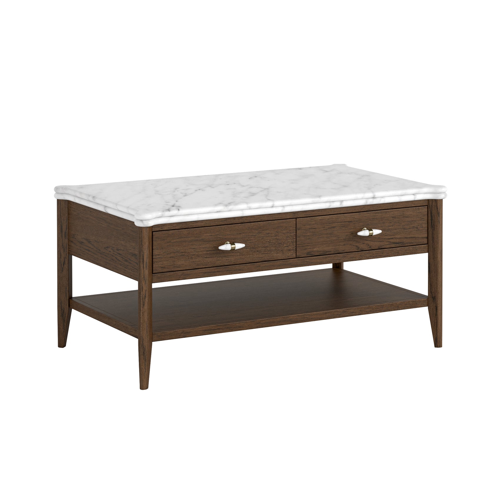 Viera Brown Wood & White Marble Rectangle Coffee Table