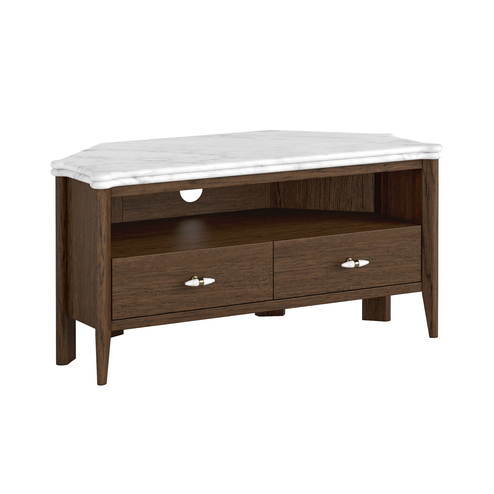 Viera Brown Wood & White Marble Corner TV Unit