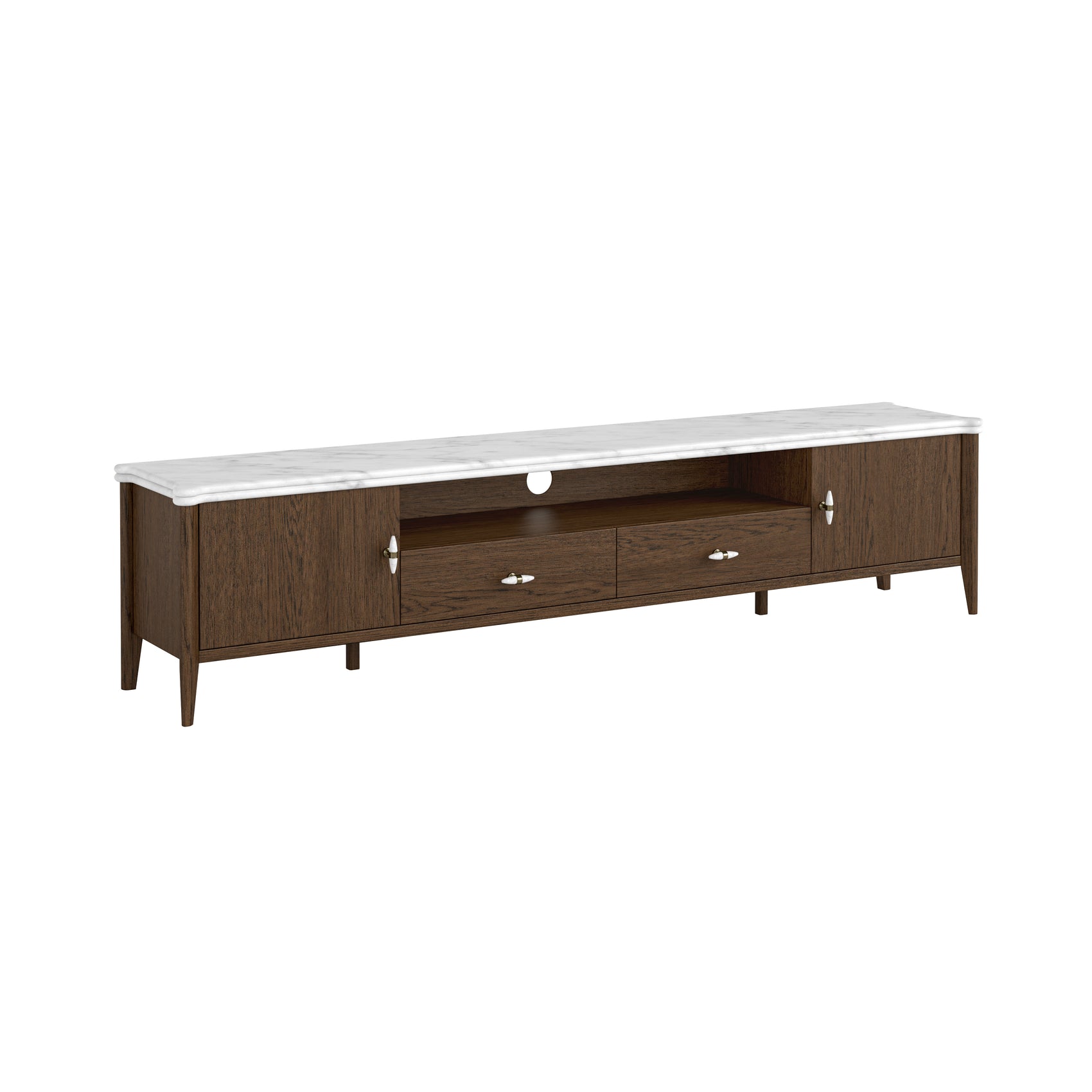 Viera Brown Wood & White Marble TV Unit 210cm