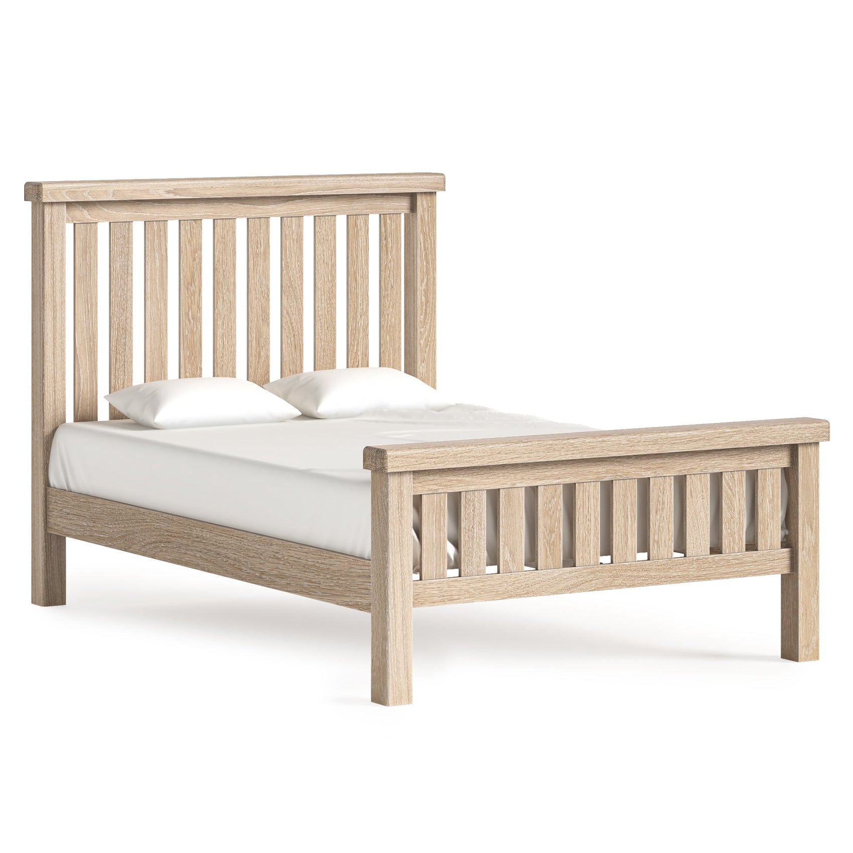 Jackson Whitewash Oak Wood Double Bed Slatted