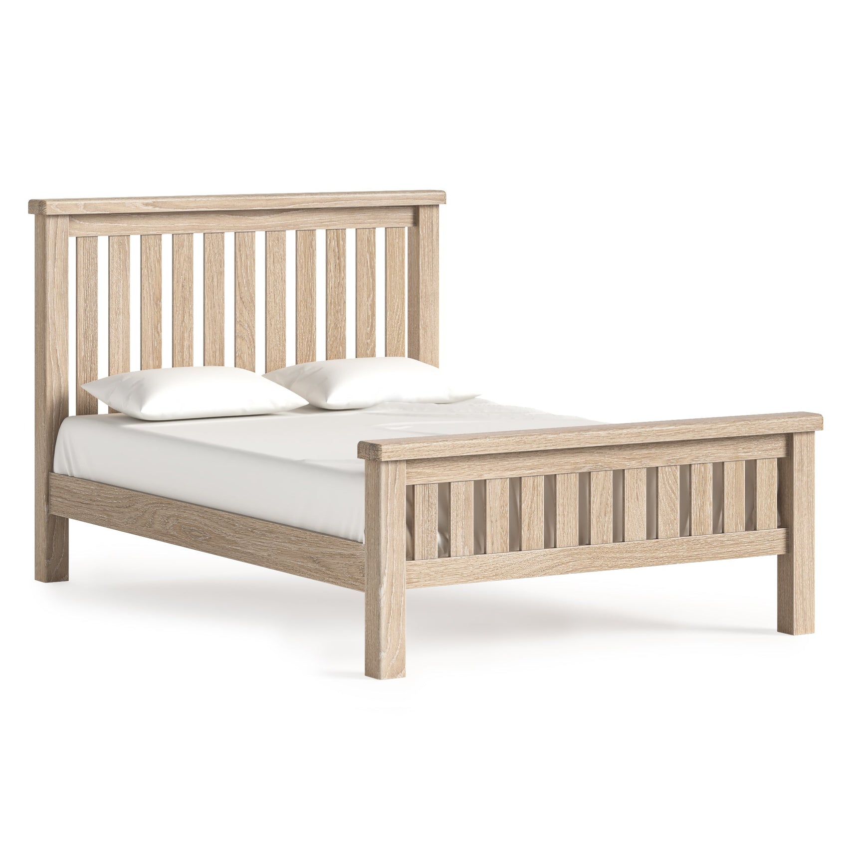 Jackson Whitewash Oak Wood King Size Bed Slatted