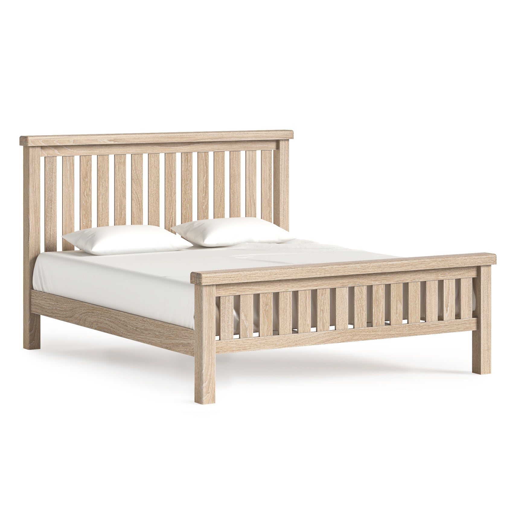 Jackson Whitewash Oak Wood Super King Size Bed Slatted