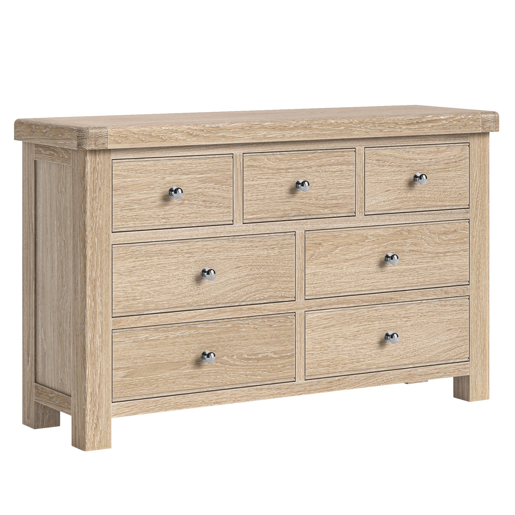 Jackson Whitewash Oak Wood Chest of Drawers - Wide