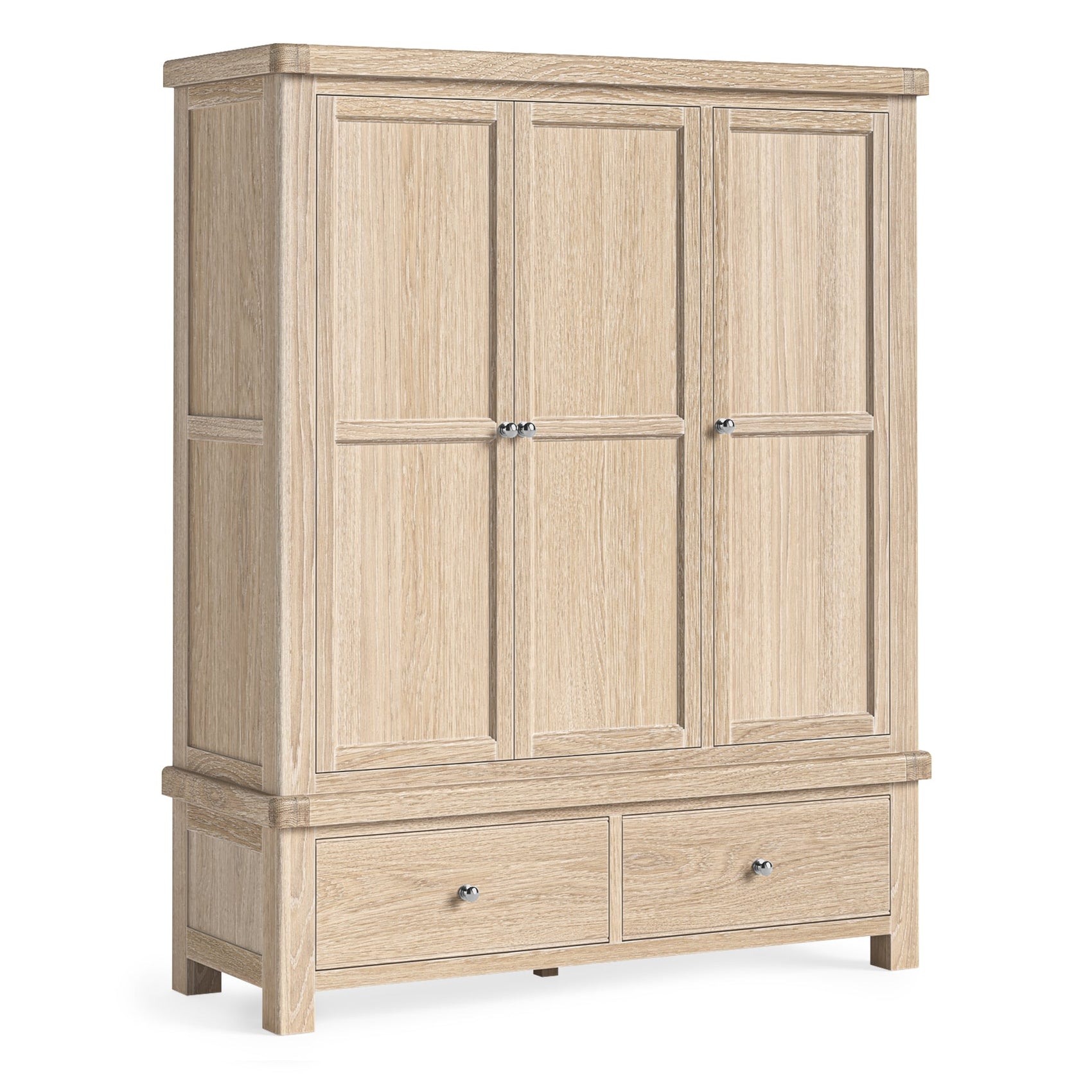 Jackson Whitewash Oak Wood Triple Wardrobe