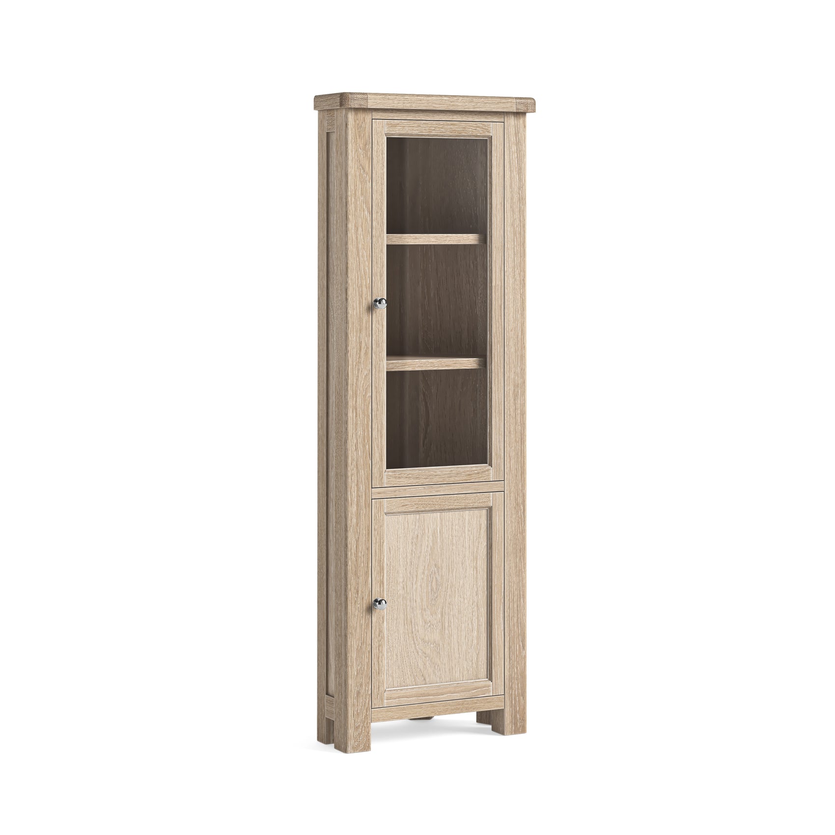 Jackson Whitewash Oak Wood Corner Display Cabinet