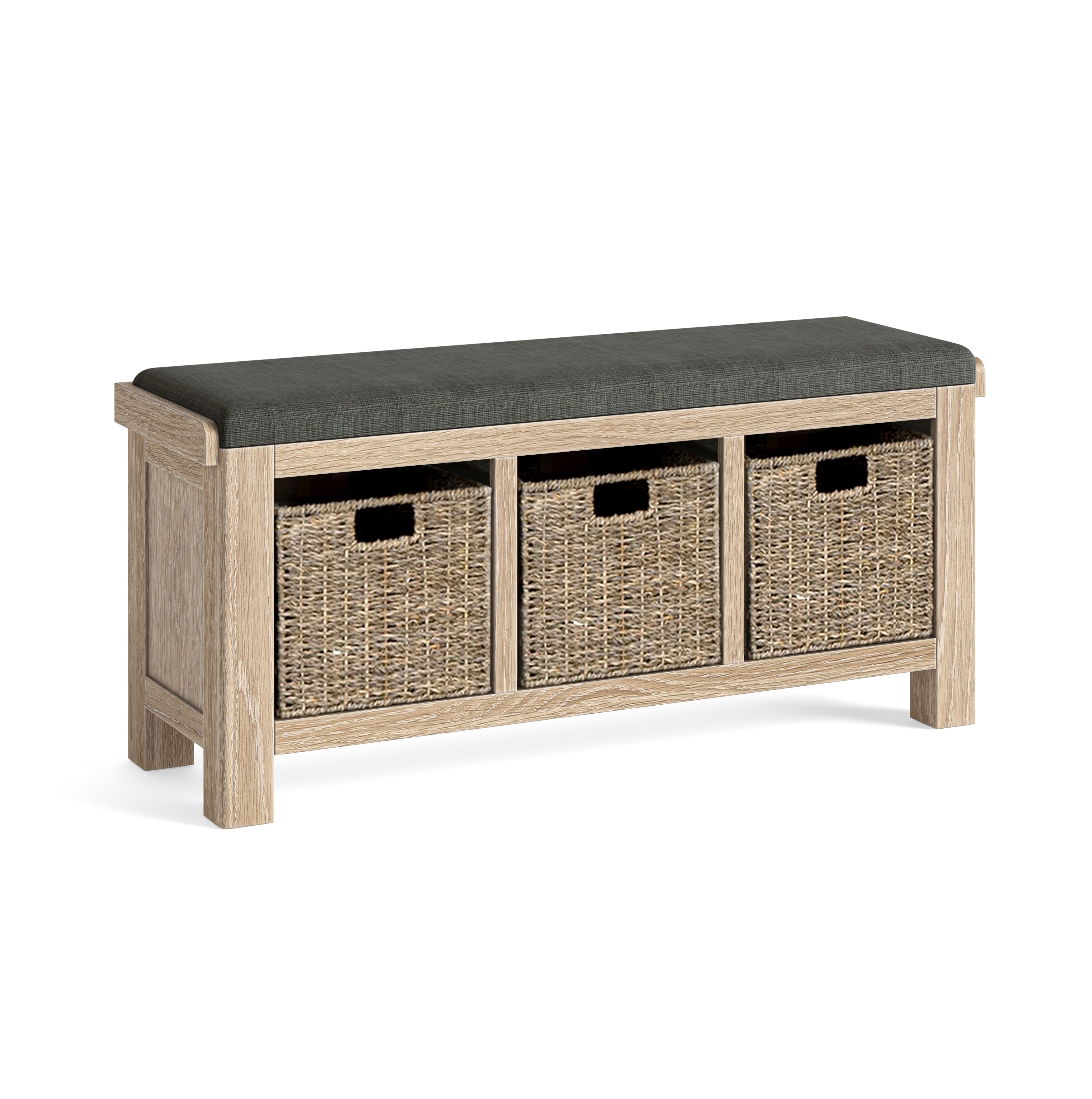 Jackson Whitewash Oak Wood Storage Bench