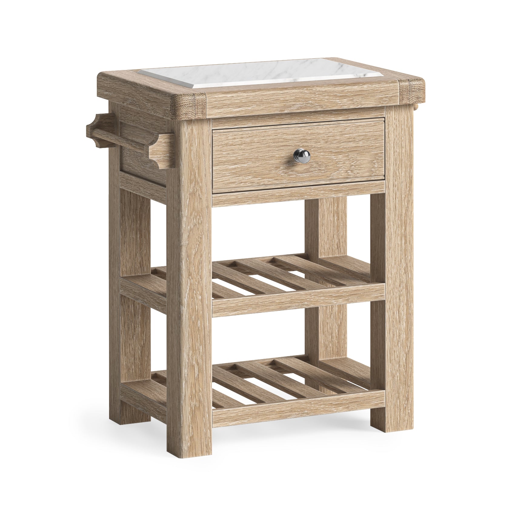 Jackson Whitewash Oak Wood & White Marble Kitchen Island - Small