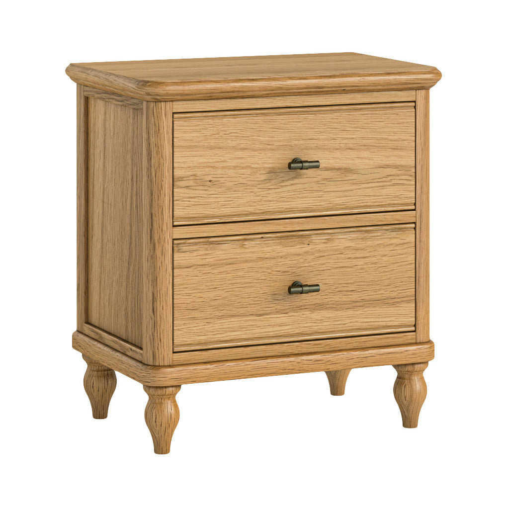 Ashcombe Oak Wood Wide 2 Drawer Bedside Table