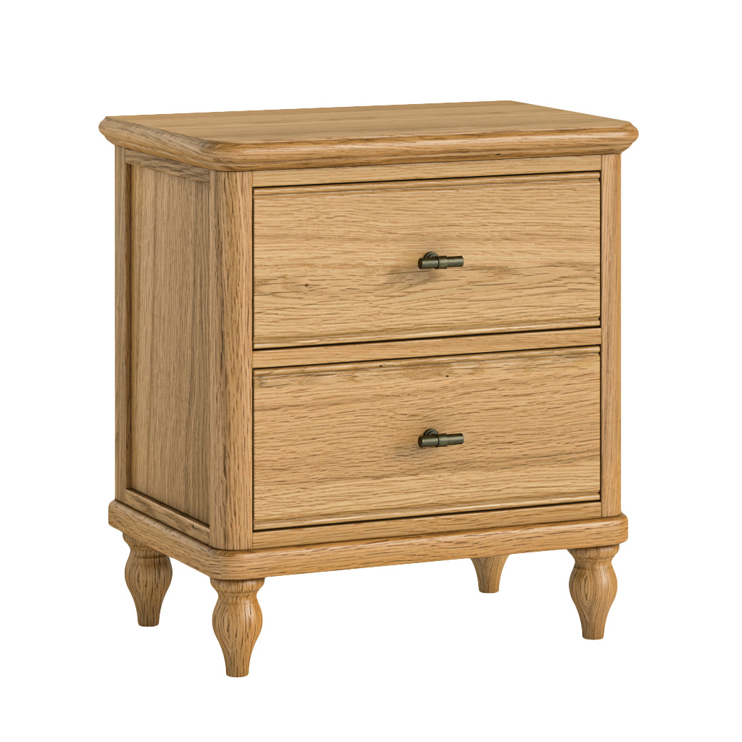 Ashcombe Oak Wood Wide 2 Drawer Bedside Table
