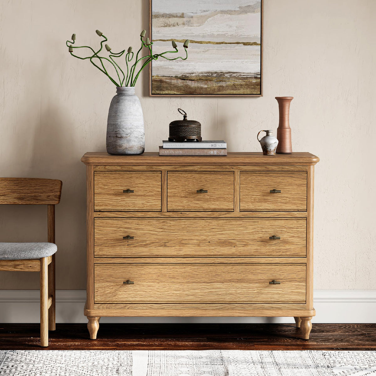 Ashcombe Oak Wood 3 Over 2 Drawer Chest