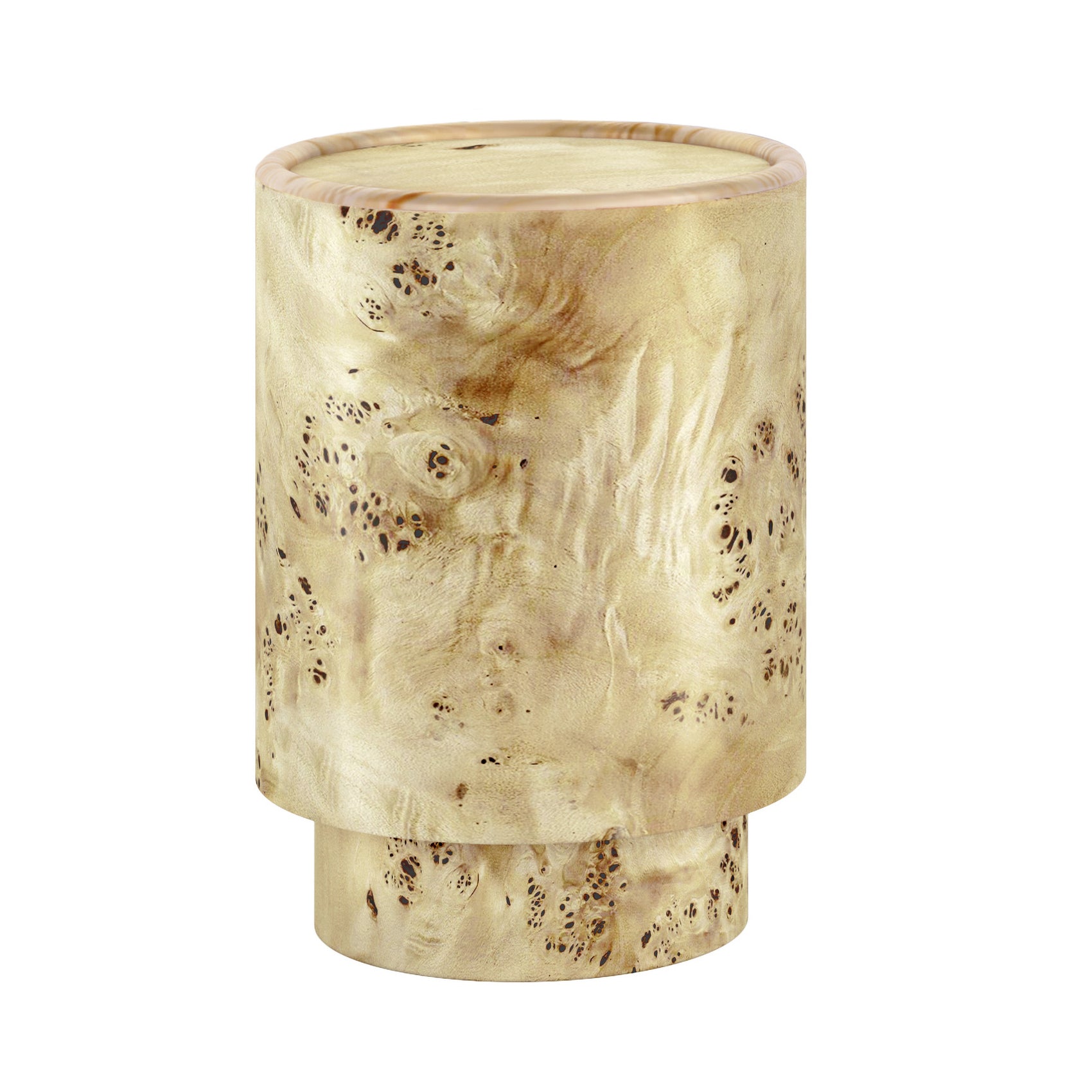 Denver Natural Burl Wood Round Drum Side Table
